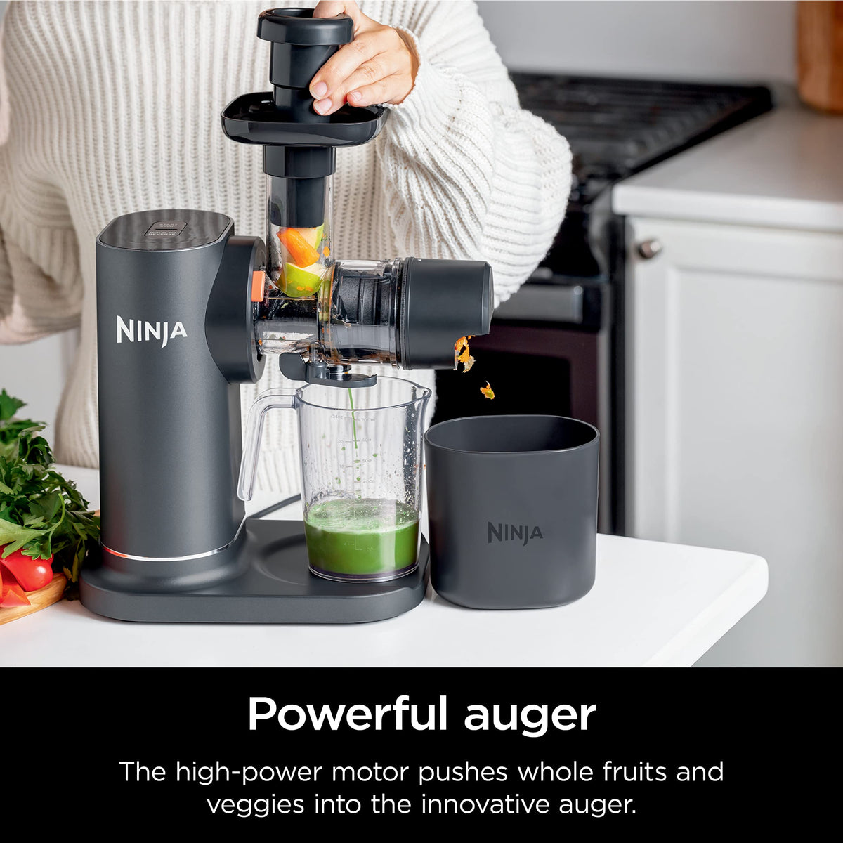 Ninja, Extractor de Jugos Prensado en Frio, Tecnologia Neverclog y Antigoteo, 2 Filtros, 2 Programas, Jarra y Contenedor de Pulpa (Reacondicionado)