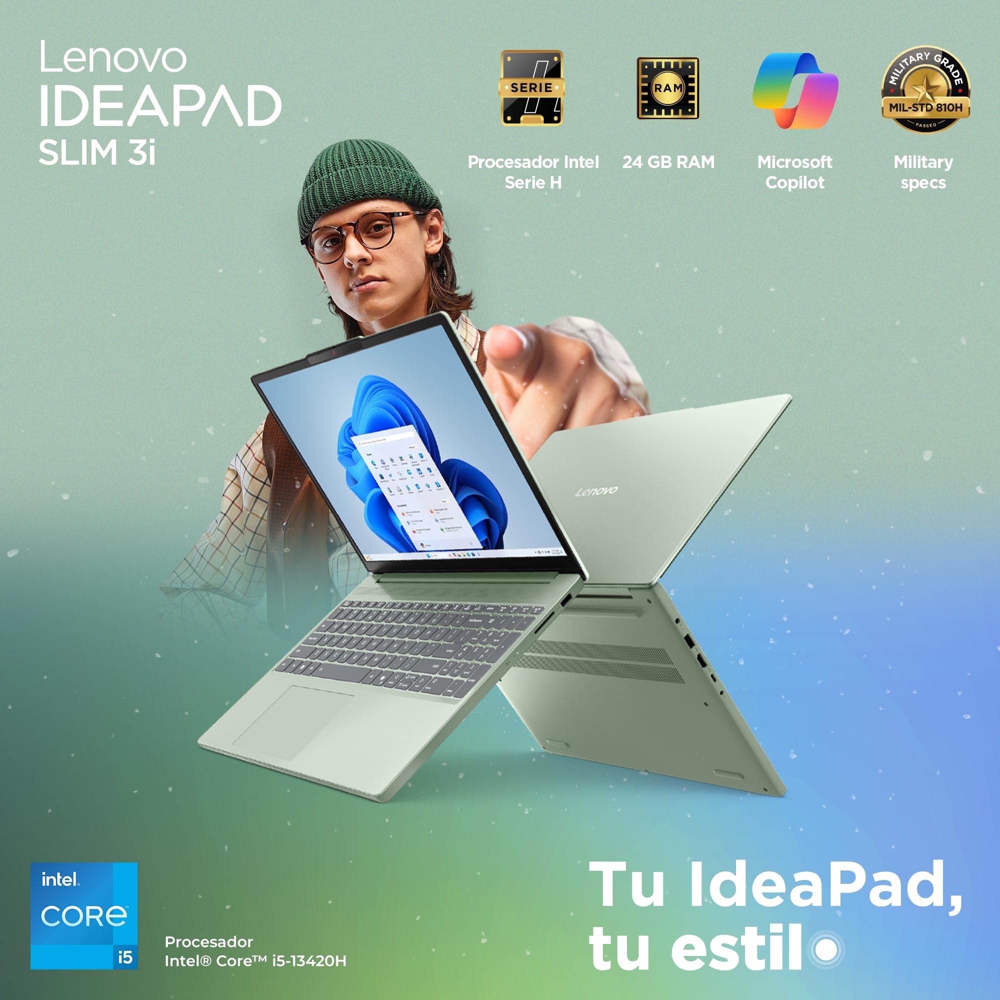 Lenovo Laptop Ideapad Slim 3|15,3" WUXGA |Intel Core i5| 24GB RAM 1TB SSD | Verde