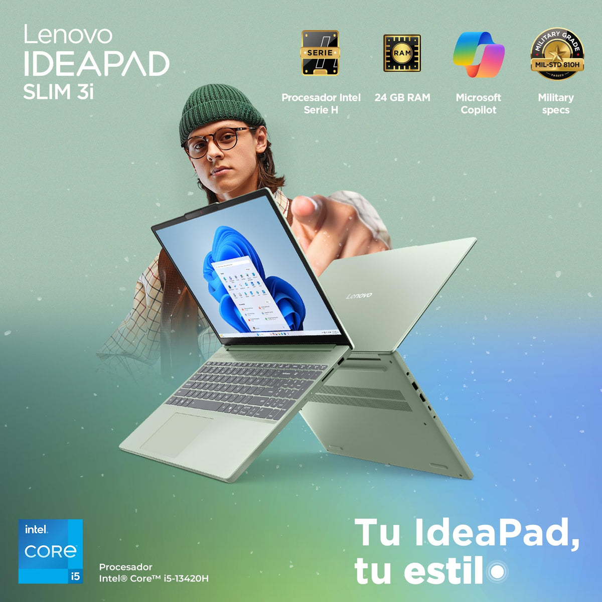 Lenovo Laptop Ideapad Slim 3|15,3" WUXGA |Intel Core i5| 24GB RAM 1TB SSD | Verde