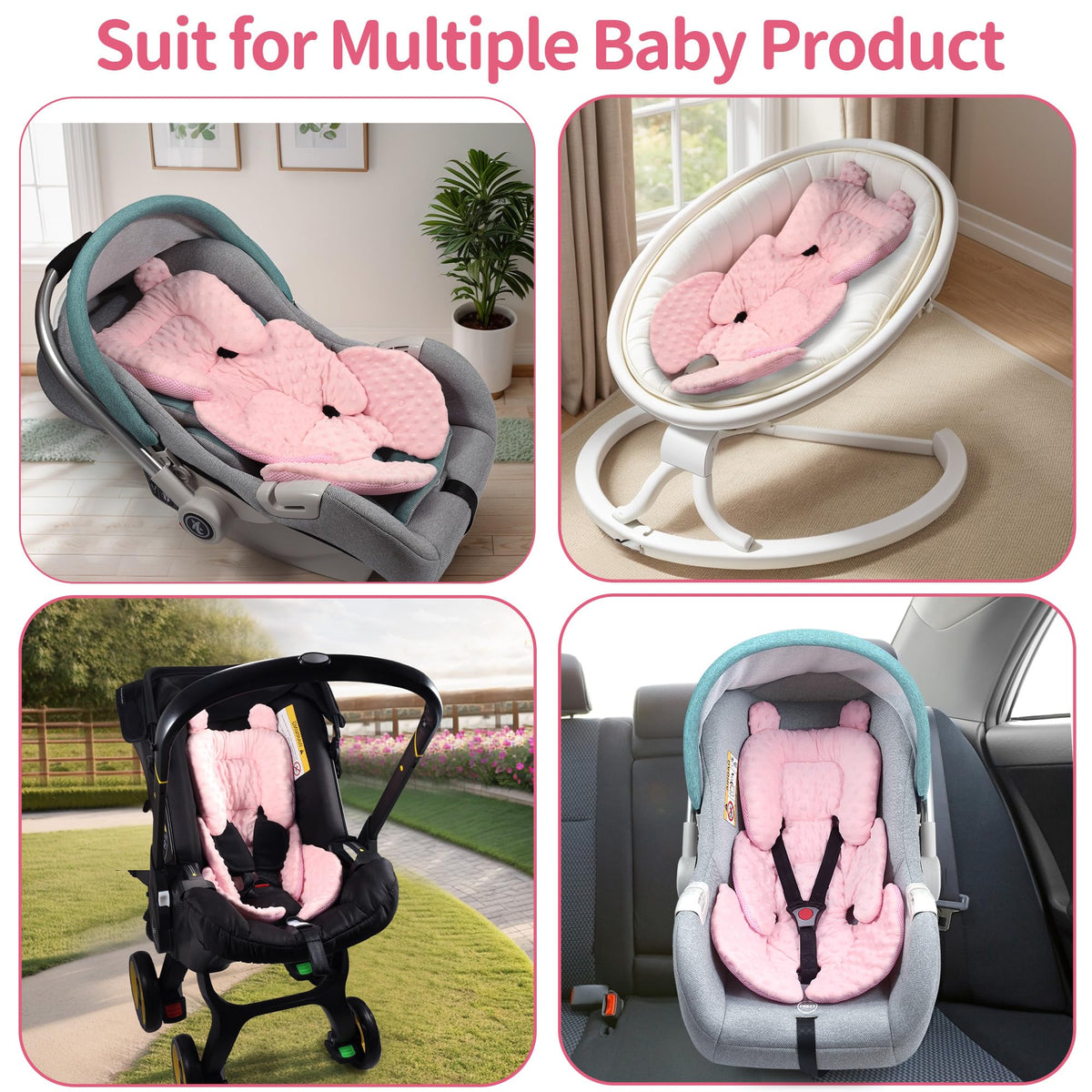 Honeau - Soporte reversible 3 en 1 para asiento de coche, para recién nacido, inserto de asiento de coche 3D Minnky para bebé, cojín de asiento de coche extra suave y transpirable, para niños y niñas,
