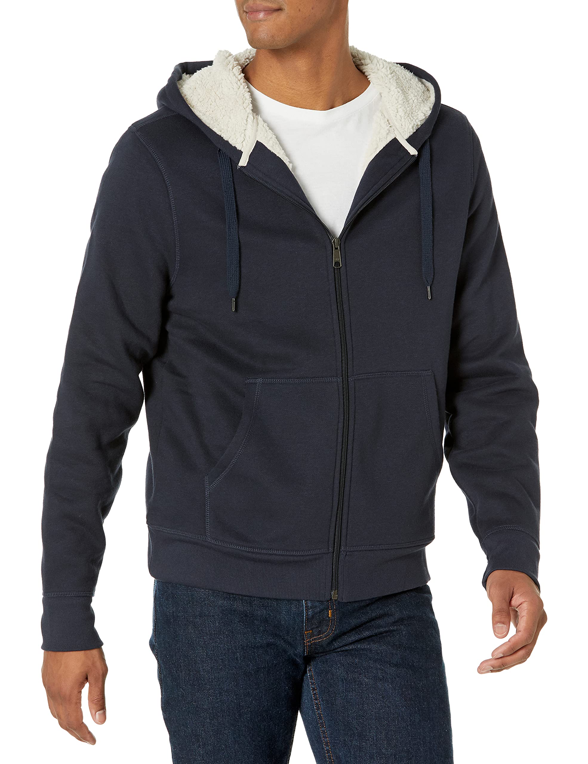 Amazon Essentials - Sudadera de forro polar con capucha y cremallera completa para hombre, color azul marino, talla M