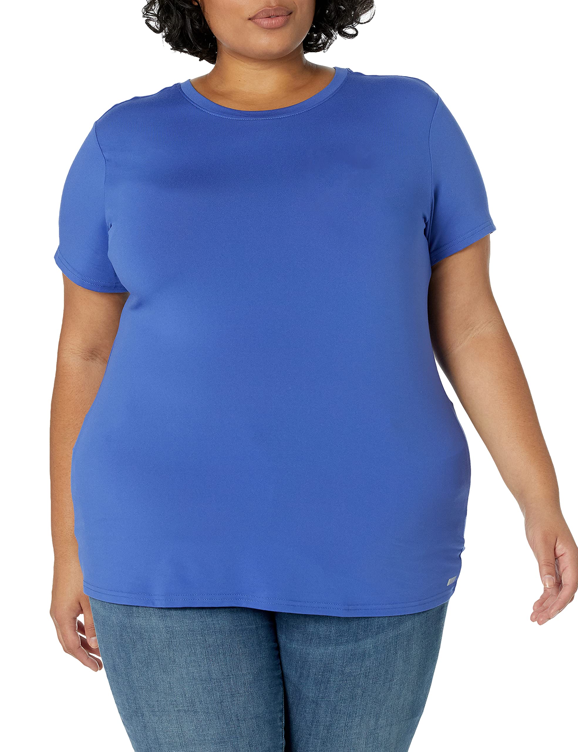 Amazon Essentials Tech - Camiseta elástica de manga corta con cuello redondo para mujer (disponible en tallas grandes), paquete de 2, azul brillante/negro, talla XG