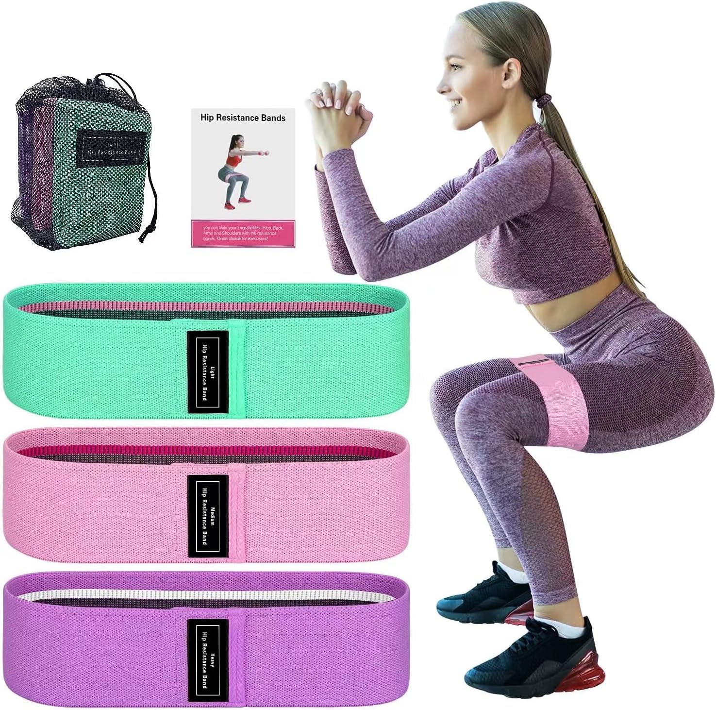 SPOSYN Bandas Elasticas Musculacion Fitness, Set de 3 Bandas Resistencia Cintas Elasticas Fitness Antideslizantes de Tela 3 Niveles de Resistencia para Crossfit Yoga Pilates Glúteos Piernas Brazo