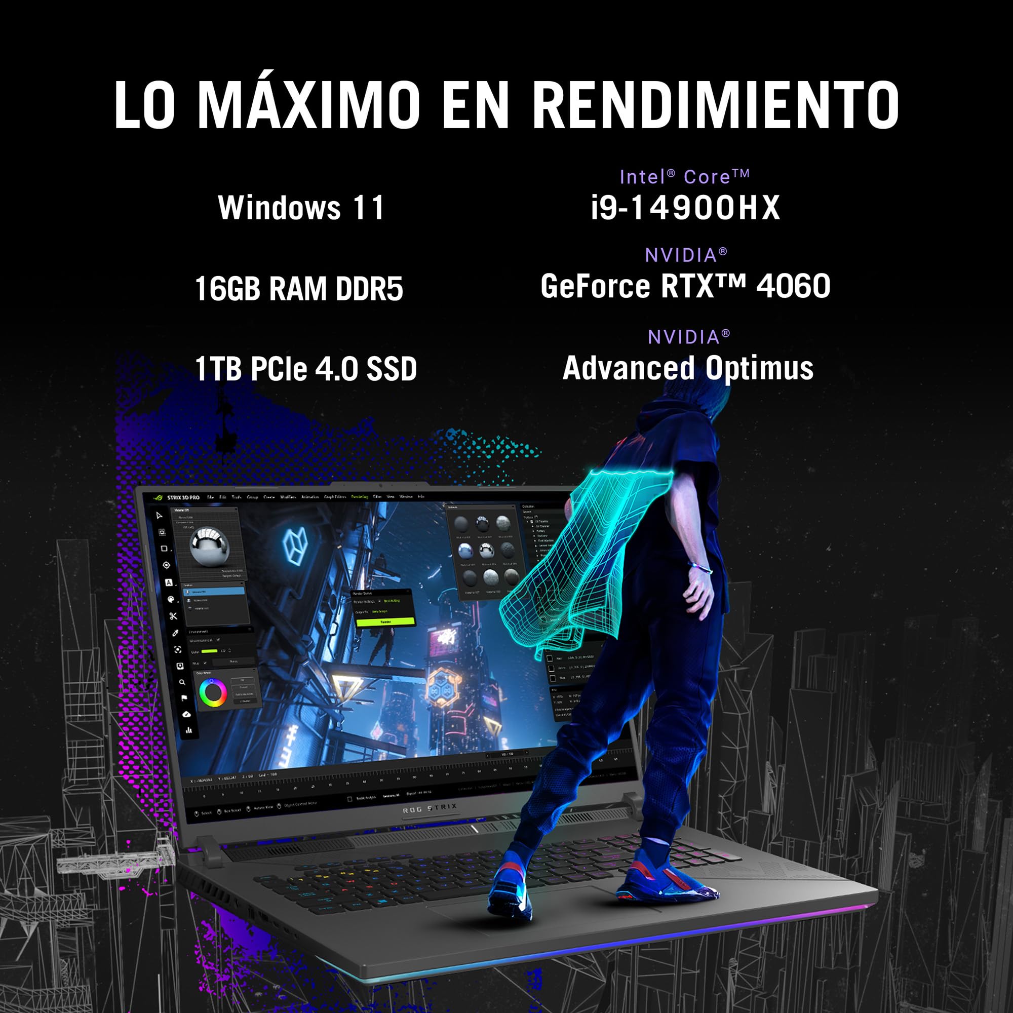 ASUS Laptop Gamer ROG Strix G16/16 QHD+/Intel Core i9-14900HX 24 Núcleos/GeForce RTX 4060/32GB RAM/1TB SSD/Numberpad/Teclado Retroiluminado RGB 4 Zonas(Garantía y Servicio en México)