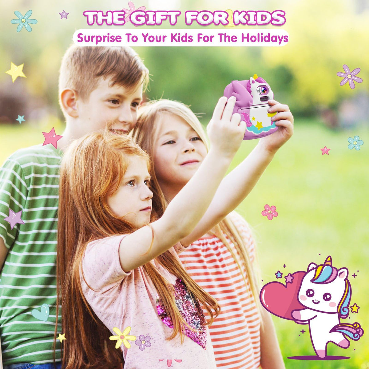 CAMCLID Camara Fotos Infantil Instantanea, 2,4 ’‘ HD 1080P Cámara Fotos Infantil con Tarjeta SD de 32G y Papel Fotográfico de Impresión