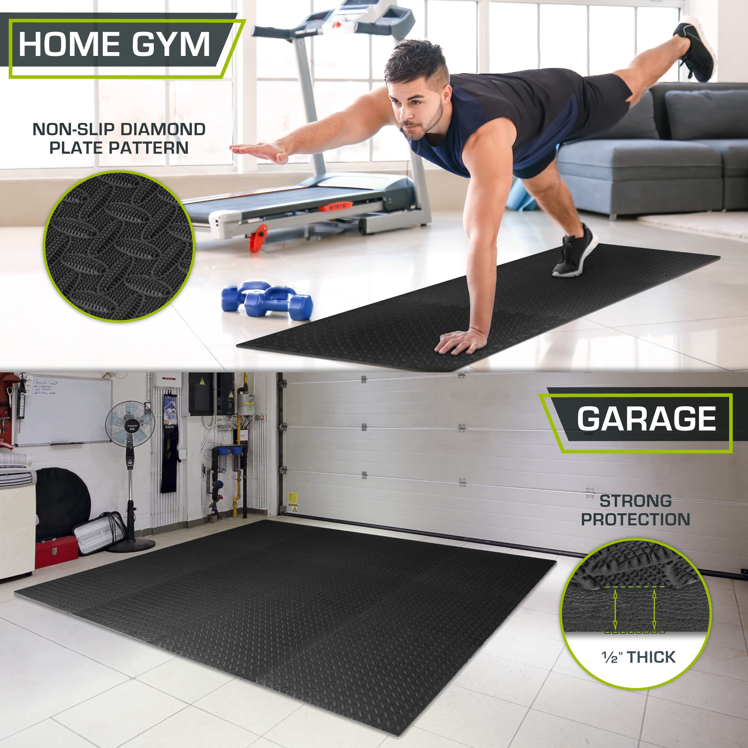 ProsourceFit Exercise Puzzle Mat 1/2-inch, EVA Interlocking Foam Floor Tiles for Home Gym, Workout Equipment, Kids Play Areas, Black, 48 SQ FT - 12 Tiles