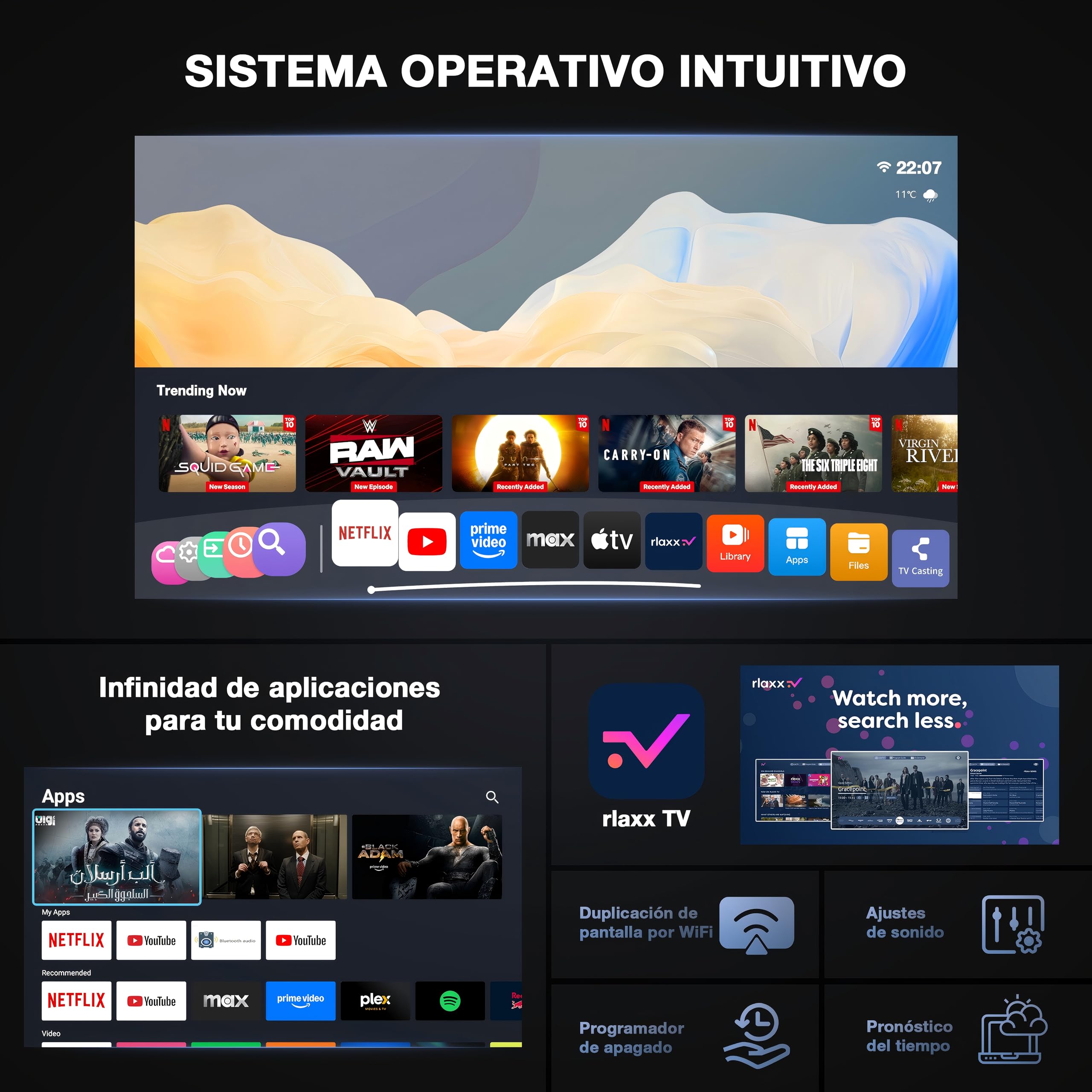 XuanPad 【Compatible with Netflix】 Black Mini Proyector Portatil 4K con Auto Enfoque/Keystone, Smart Proyector 600ANSI 1080P Full HD WiFi6 Bluetooth Projector para Movil/Exterior/Cine en Casa