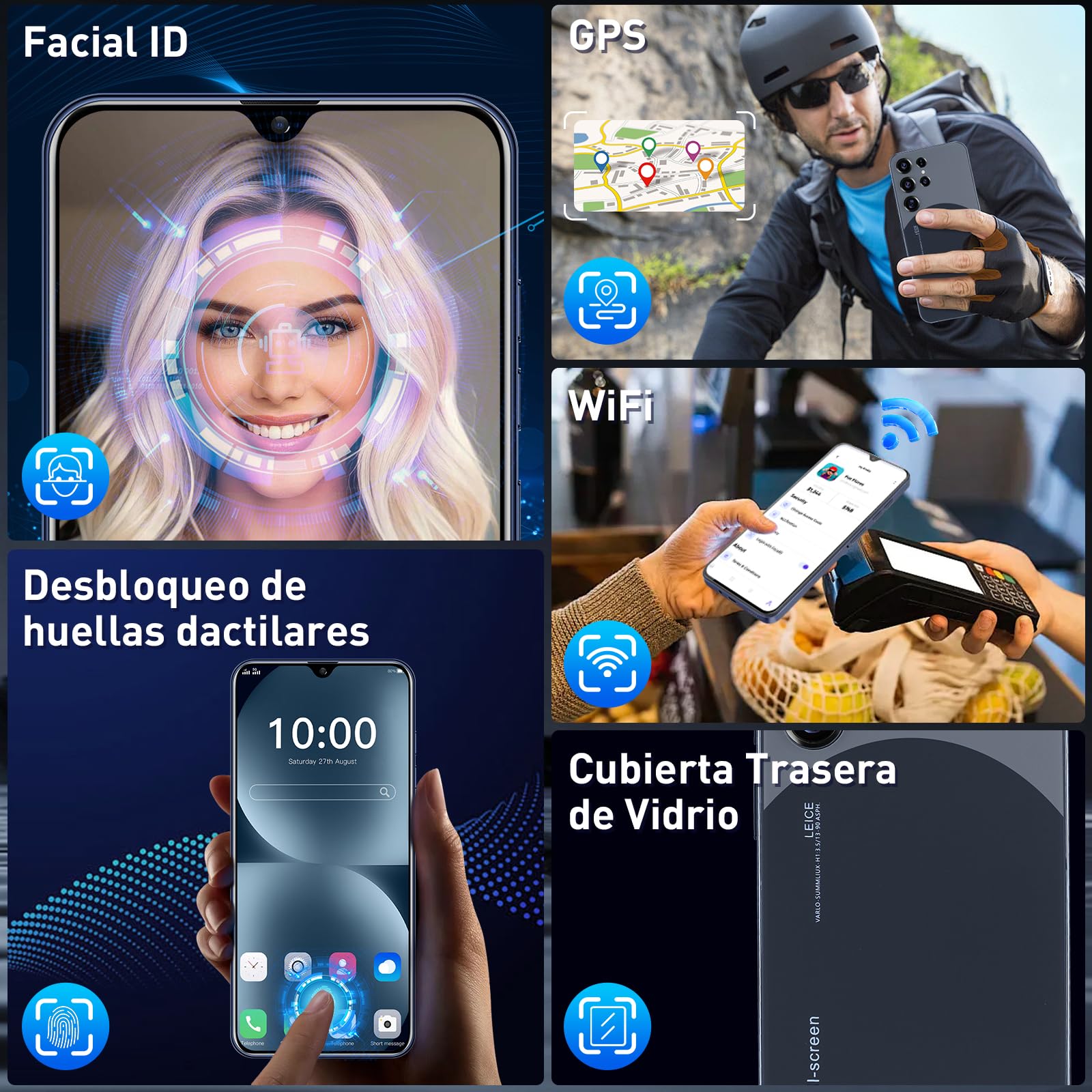 Fhrhig Celulares Inteligente Android 14, 256GB+8GB RAM Smartphone, 6.6" HD Celular con Batería 8000mAh, 8MP+5MP Cámara, Teléfonos con Dual SIM Dual Standby/Face ID/TF