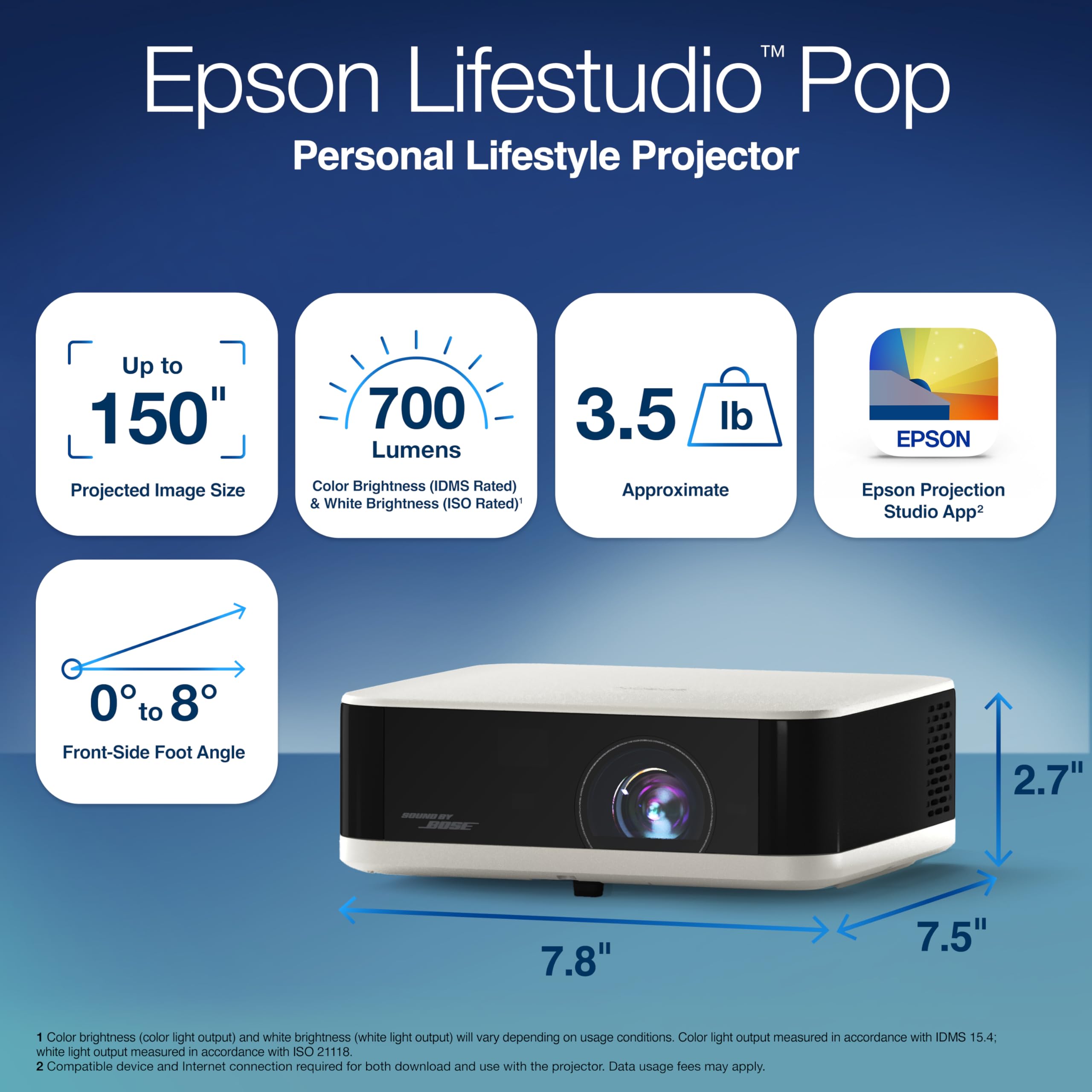 Proyector portátil Epson Lifestudio™ Pop EF61 Blanco Cálido Full HD portátil con Sonido Bose, App Epson Projection Studio y Google TV Integrado, tecnología Triple Core Engine