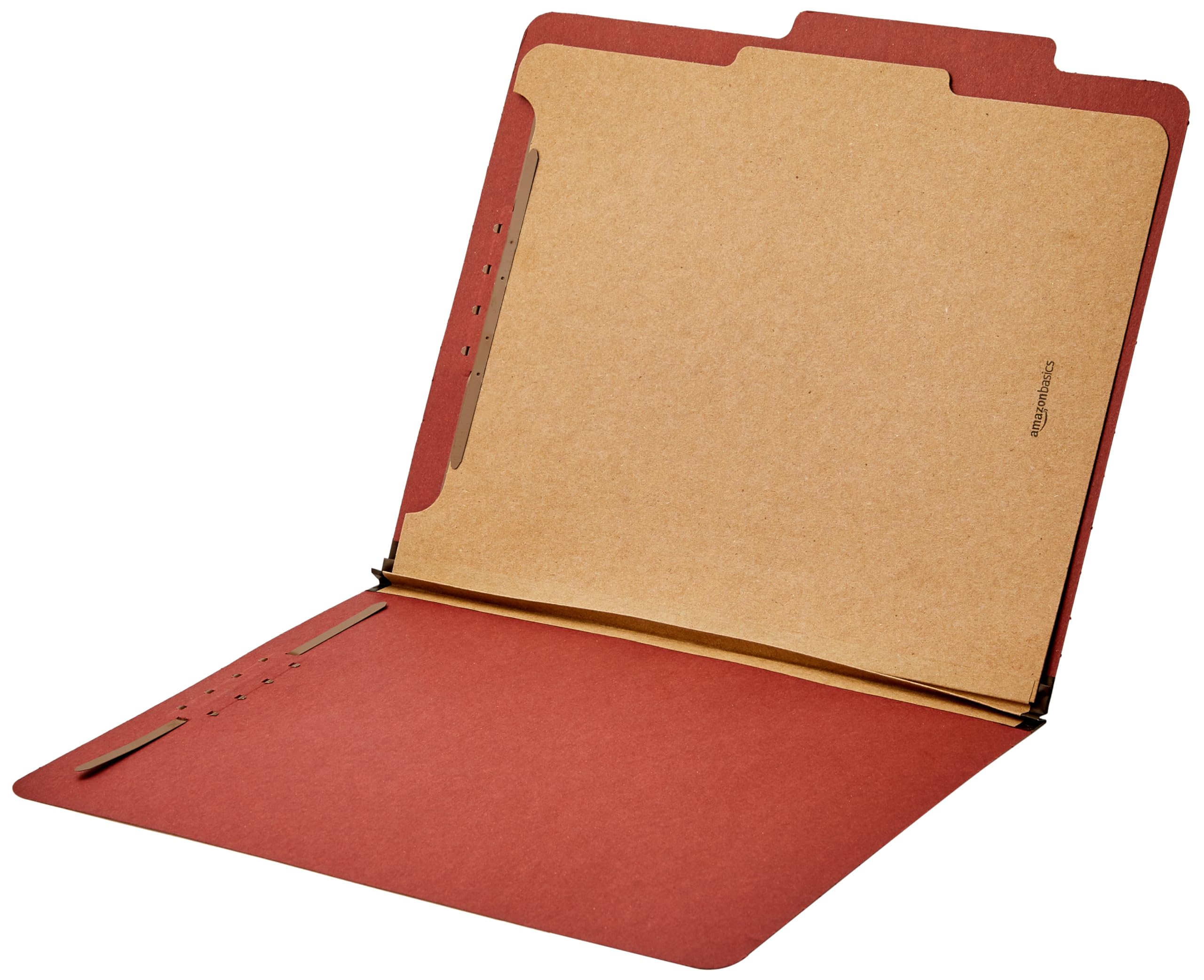 Amazon Basics Carpeta Clasificadora con Sujetadores, 100 % Reciclada, 1 Separador, Lomo Integrado de 5 cm, Tamaño Carta, Rojo, Paquete de 10
