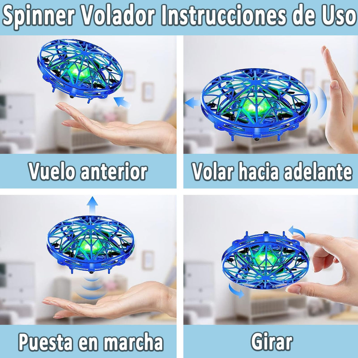 Spinner Volador, Spinner Volador con Luz LED, Juguete de bola voladora giratoria, Pelota Voladora Juguete para Niños, Bola Mágica Recargable con USB, BOSTOM.F Regalo para Día del Niño, Cumpleaños,Azul