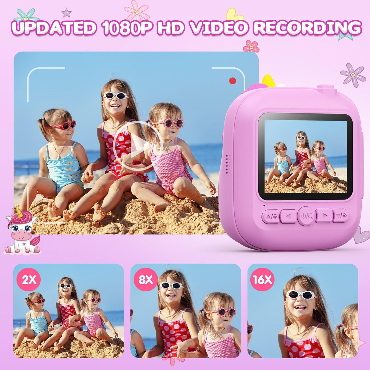 CAMCLID Camara Fotos Infantil Instantanea, 2,4 ’‘ HD 1080P Cámara Fotos Infantil con Tarjeta SD de 32G y Papel Fotográfico de Impresión