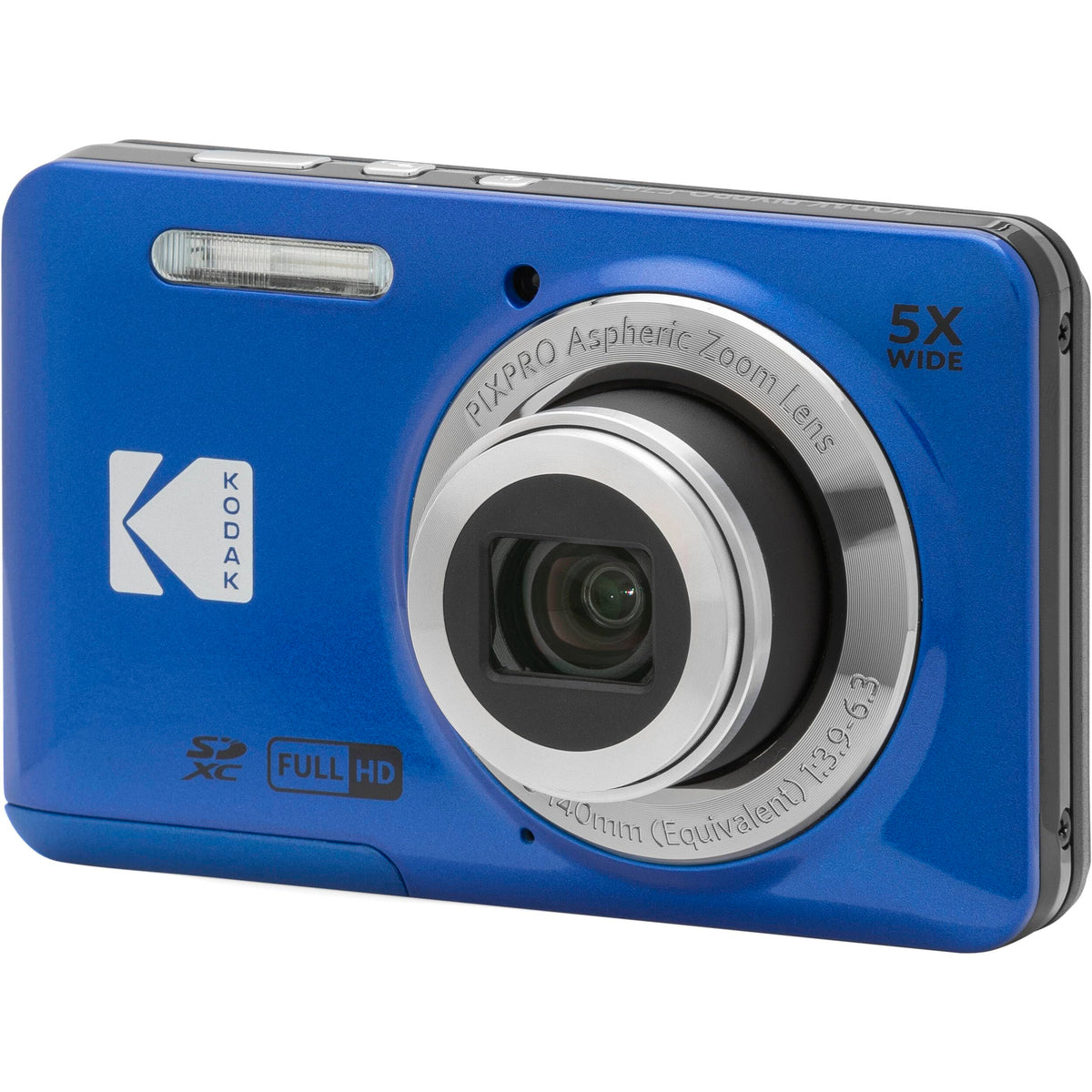 Kodak PIXPRO FZ55 - Cámara digital azul de 16 MP, zoom óptico de 5X, 28 mm, gran angular, 1080P, cámara LCD Full HD de 2,7 pulgadas, tarjeta y lector de 64 GB + funda + portafolios de memoria +
