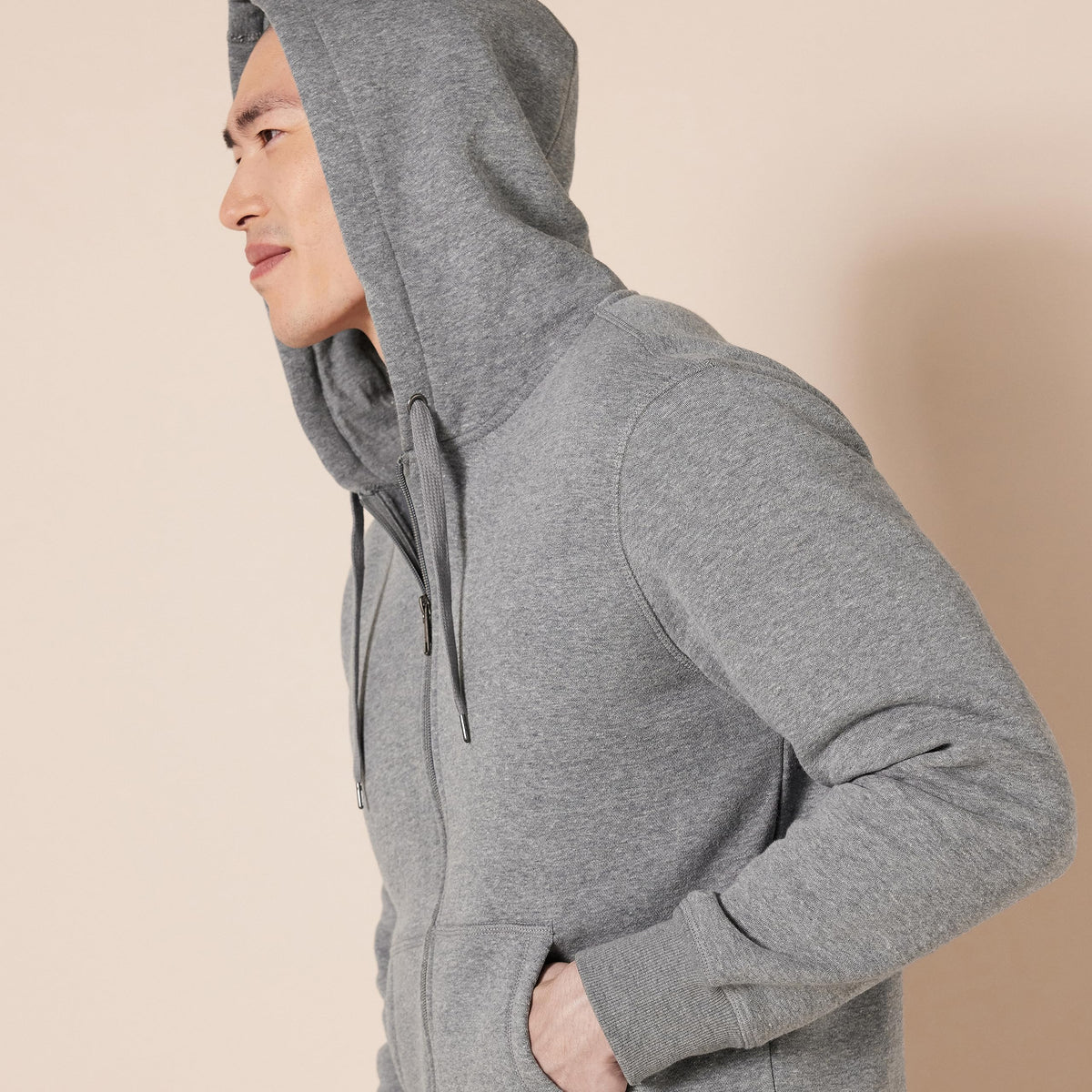 Amazon Essentials - Sudadera de forro polar con capucha y cremallera completa para hombre (disponible en tallas grandes y altas), color gris claro jaspeado, talla G