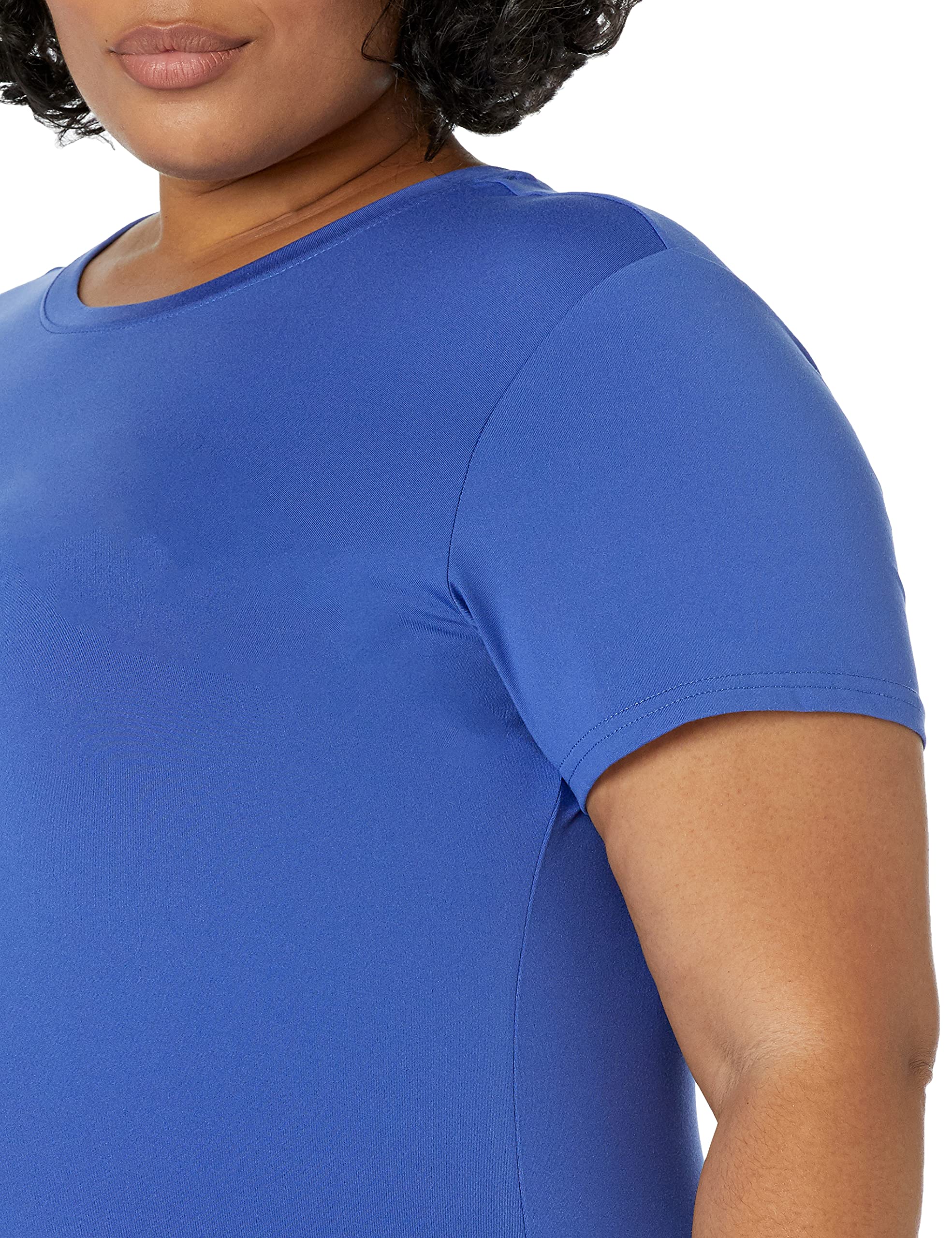 Amazon Essentials Tech - Camiseta elástica de manga corta con cuello redondo para mujer (disponible en tallas grandes), paquete de 2, azul brillante/negro, talla XG