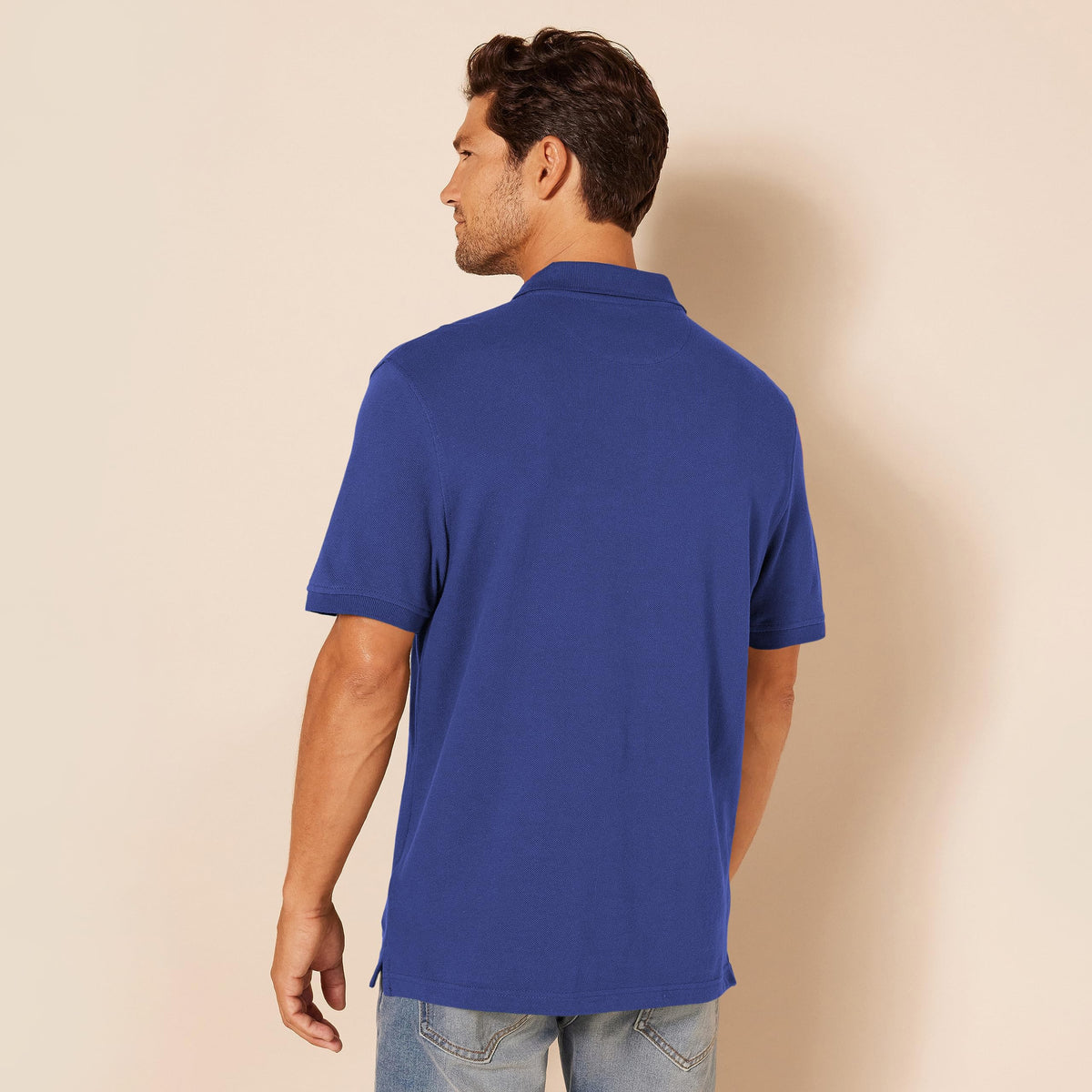 Amazon Essentials - Polo de piqué de algodón ajustado para hombre, color azul marino, talla M