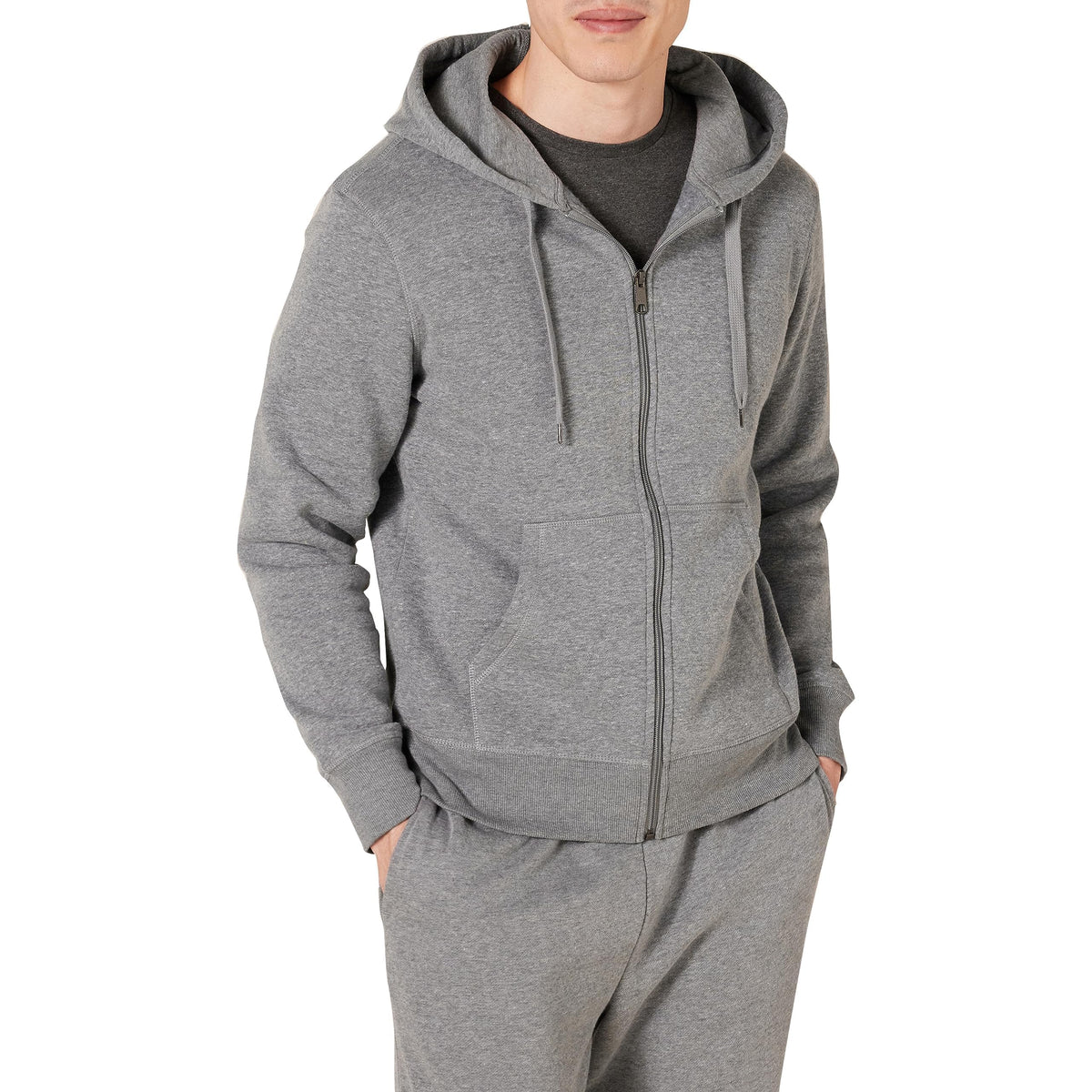 Amazon Essentials - Sudadera de forro polar con capucha y cremallera completa para hombre (disponible en tallas grandes y altas), color gris claro jaspeado, talla G
