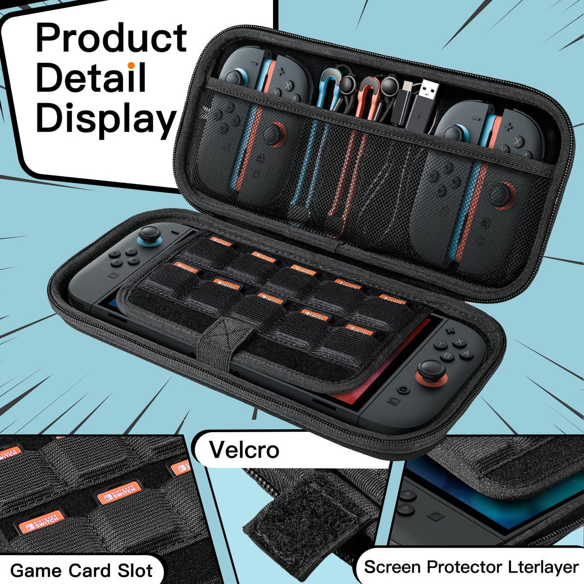 JETech Estuche Transporte para Nintendo Switch 2 (2025) 7.9 Pulgadas, Bolsa Viajar Portátil Dura Caparazón con 10 Ranuras para Tarjetas Juego y Bolsillo Accesorios, Anti-Arañazos (Negro)