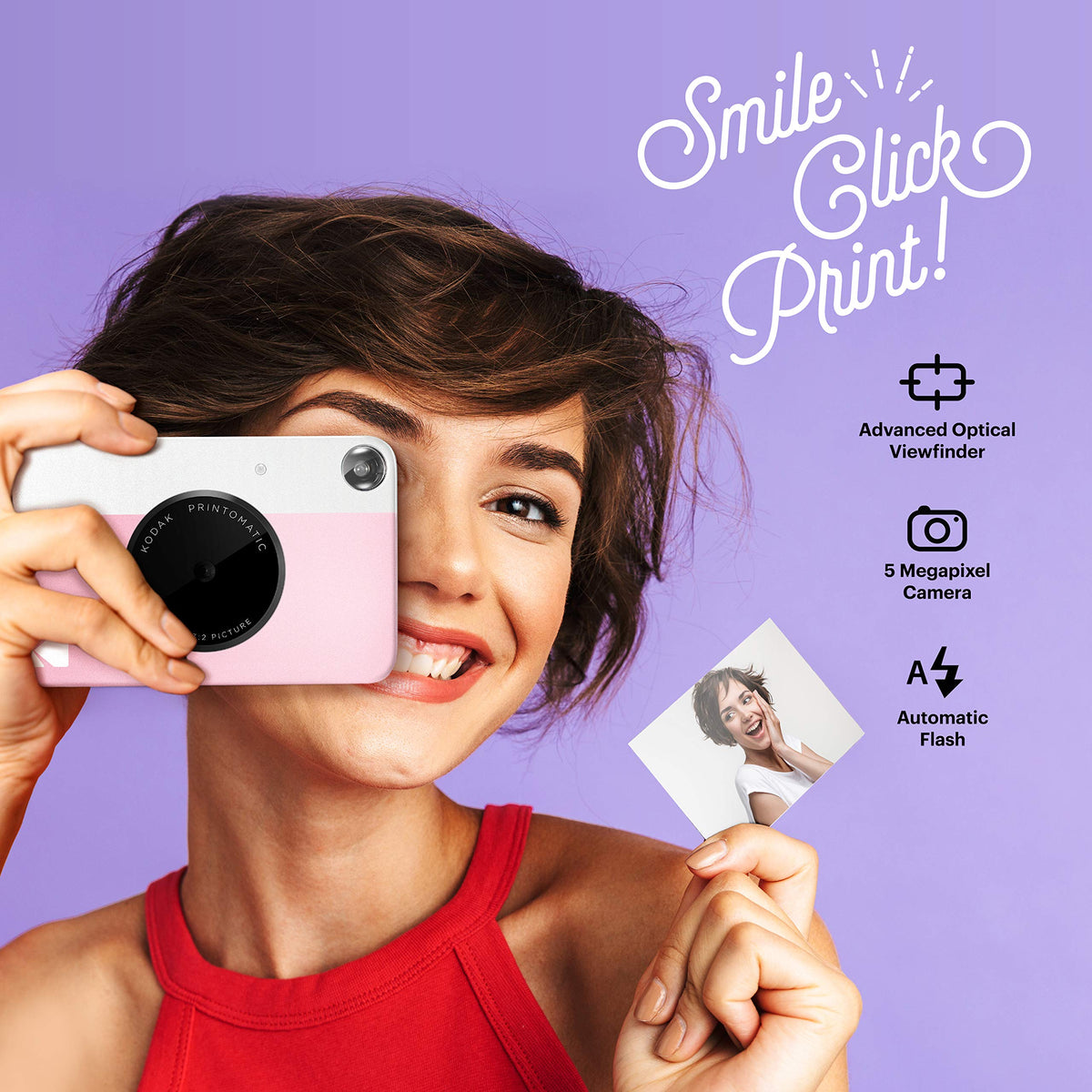 Kodak Cámara Digital de impresión instantánea (Rosado) Impresión a Todo Color en Papel Fotográfico Zink 2 x 3 Pulgadas Papel Adhesivo– Imprime Recuerdos al Instante