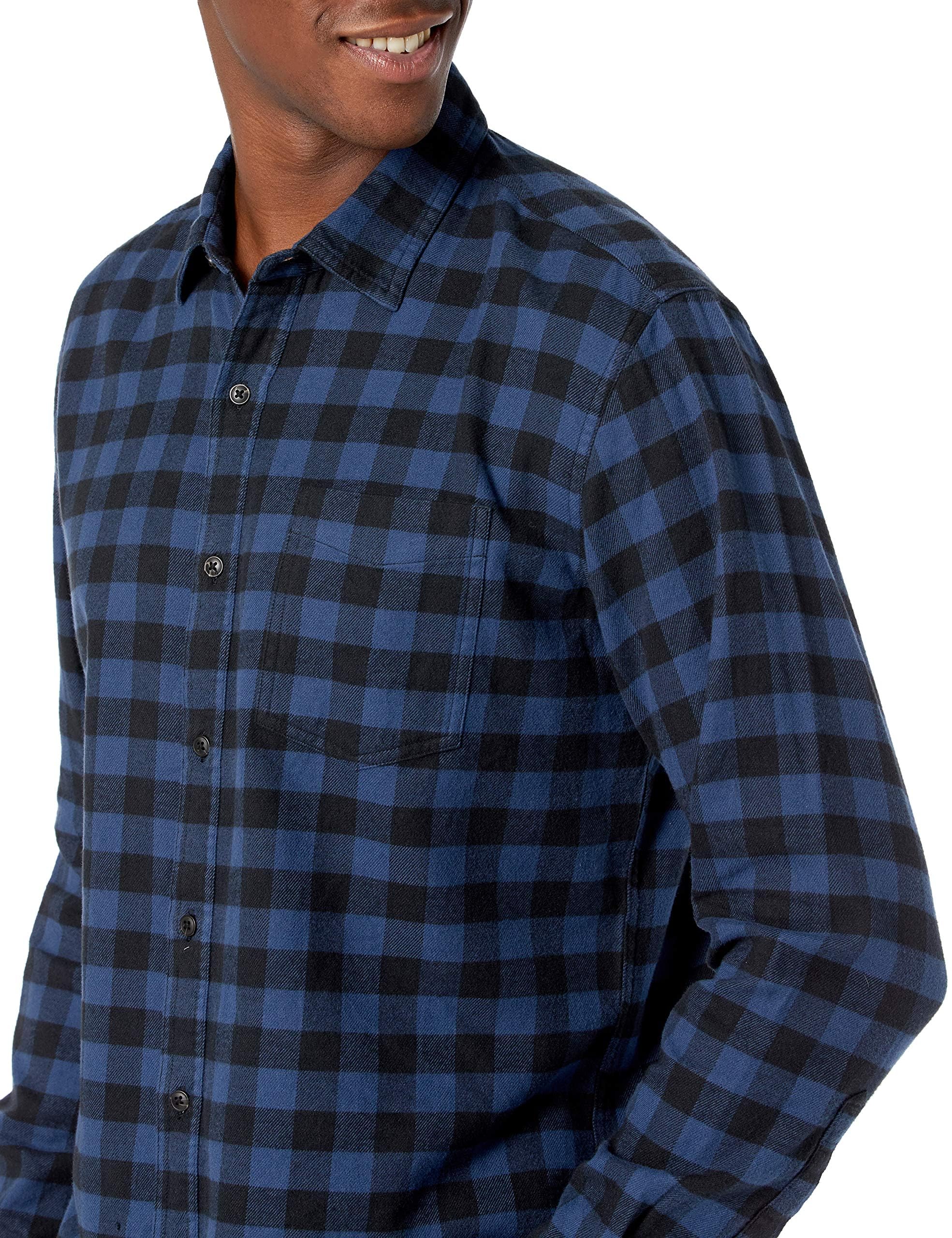 Amazon Essentials - Camisa de franela de manga larga para hombre (disponible en tallas grandes y altas), azul, cuadros búfalo, talla XXG