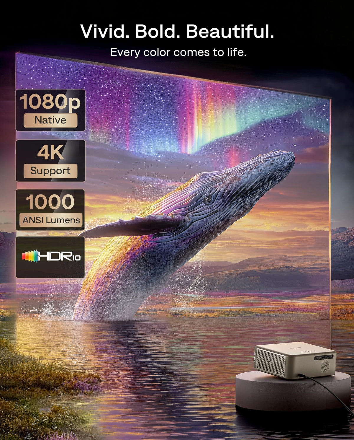 Aurzen EAZZE D1 MAX - Proyector inteligente de Google TV actualizado compatible con 4K, ultra brillante 1000 lúmenes ANSI, tecnología MEMC, totalmente automático, audio DoIby de 20 W, proyector de