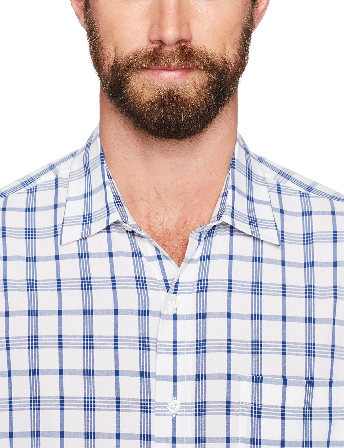 Amazon Essentials - Camisa de popelina de manga corta para hombre, ajuste regular, blanco/azul, a cuadros, talla XXG