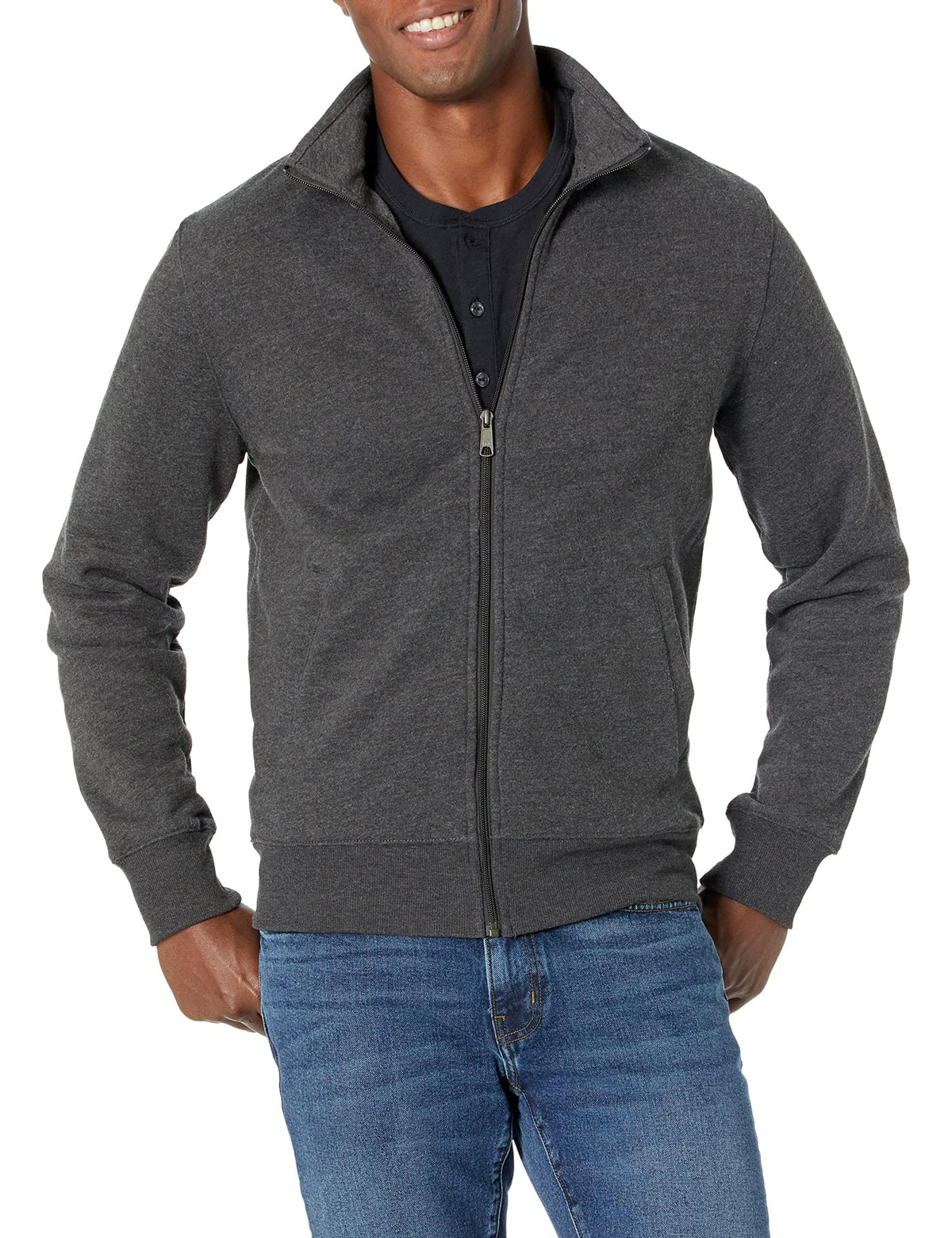 Amazon Essentials Sudadera de Polar con Cremallera y Cuello Alto, Peso Medio, Corte Regular Hombre, Charcoal Heather, M