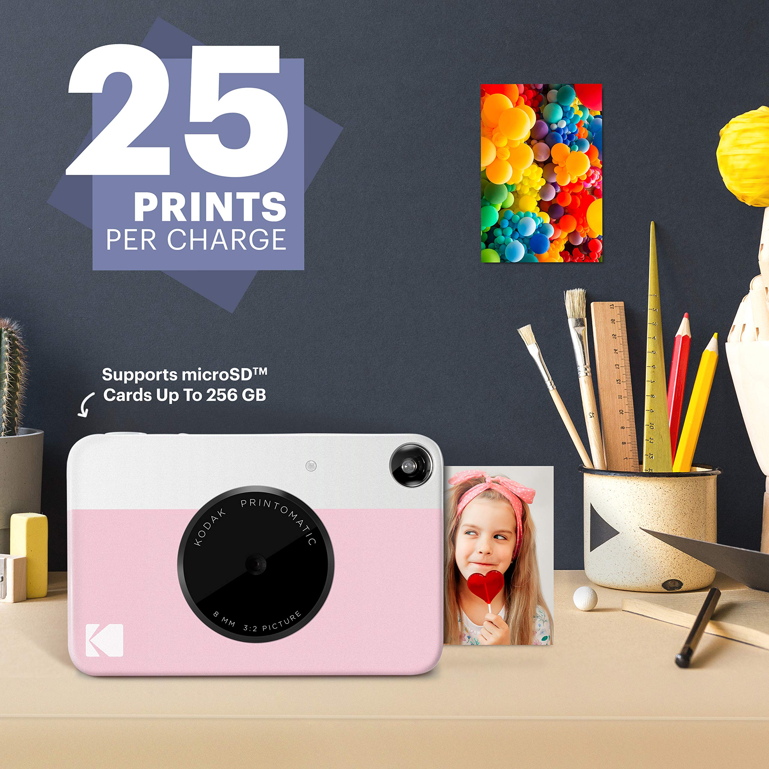 Kodak Cámara Digital de impresión instantánea (Rosado) Impresión a Todo Color en Papel Fotográfico Zink 2 x 3 Pulgadas Papel Adhesivo– Imprime Recuerdos al Instante