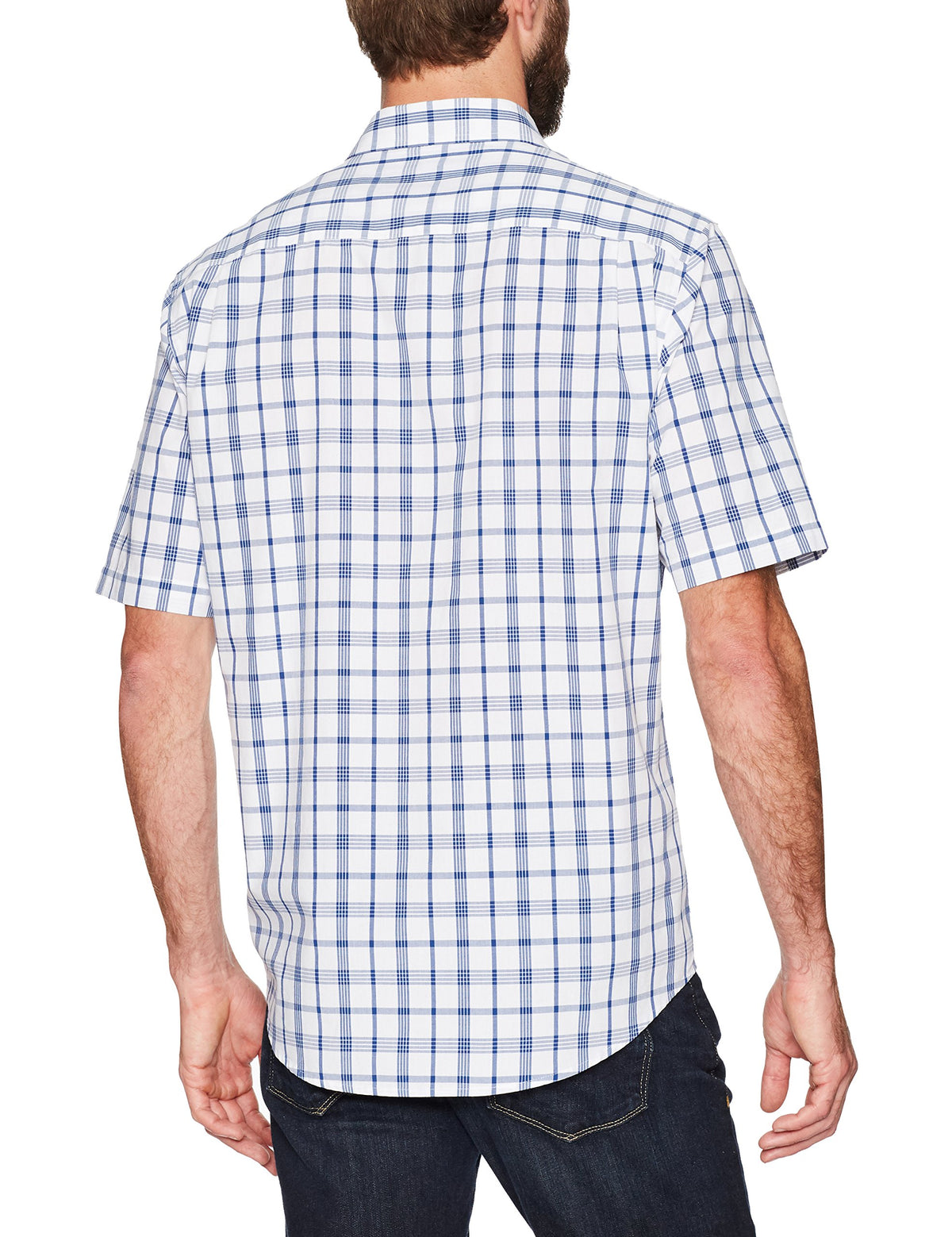 Amazon Essentials - Camisa de popelina de manga corta para hombre, ajuste regular, blanco/azul, a cuadros, talla XXG