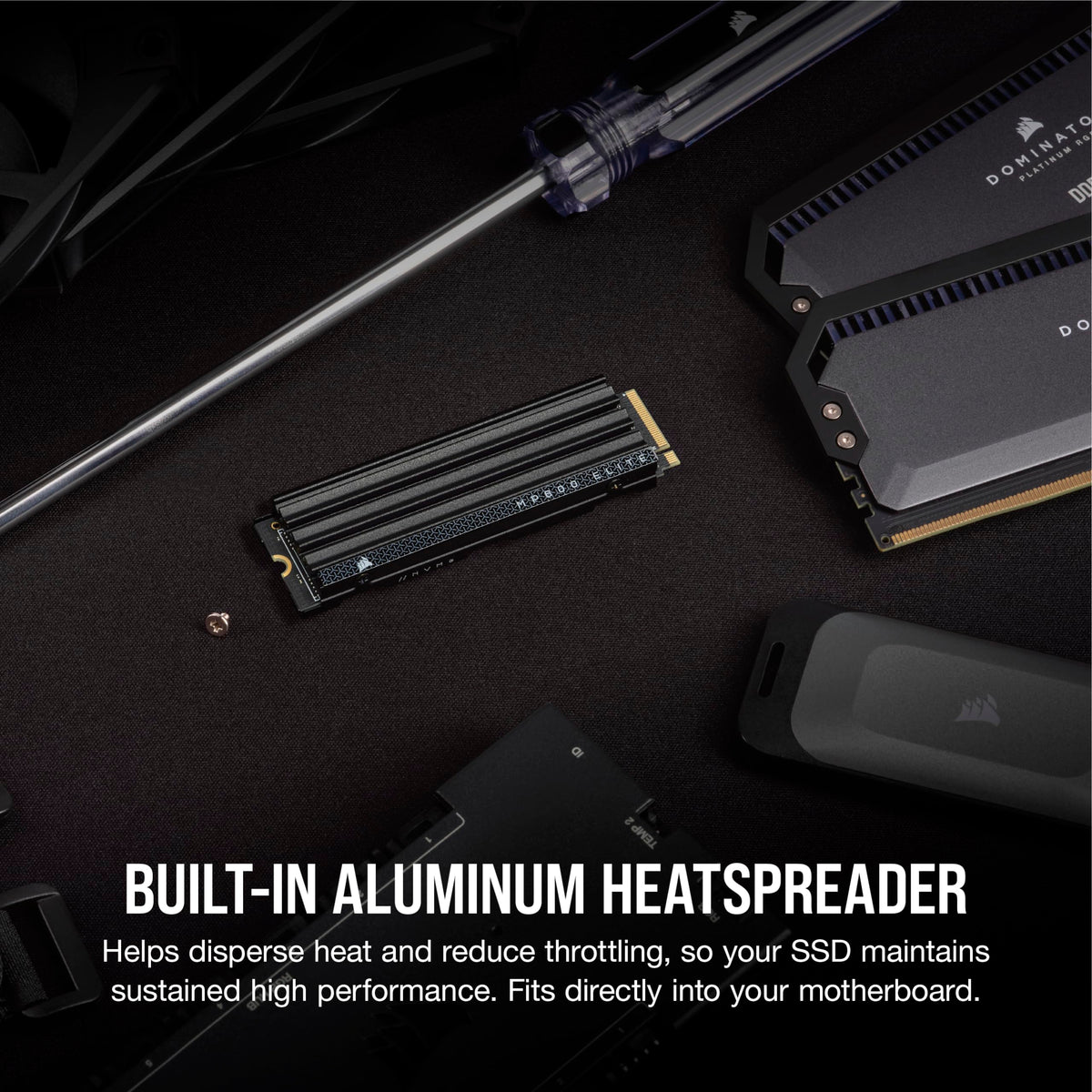 Corsair MP600 Elite SSD NVMe M.2 PCIe Gen4 x4 de 4 TB con Disipador Térmico Incluido – M.2 2280 – Lectura Secuencial de hasta 7.000 MB/s – NAND 3D TLC de Alta Densidad – Negro