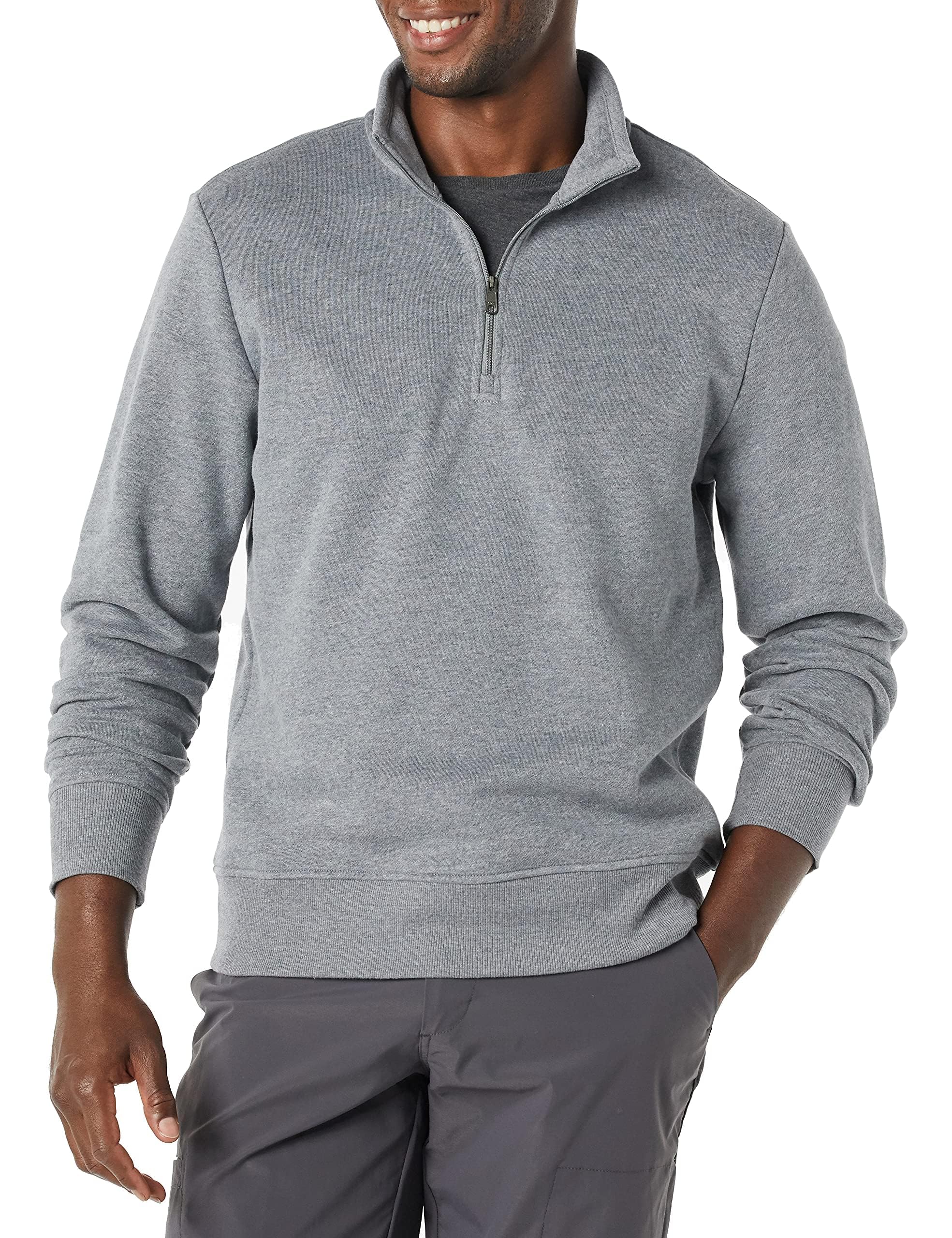 Amazon Essentials - Sudadera de forro polar de manga larga con cremallera de un cuarto, color gris medio jaspeado, talla XG