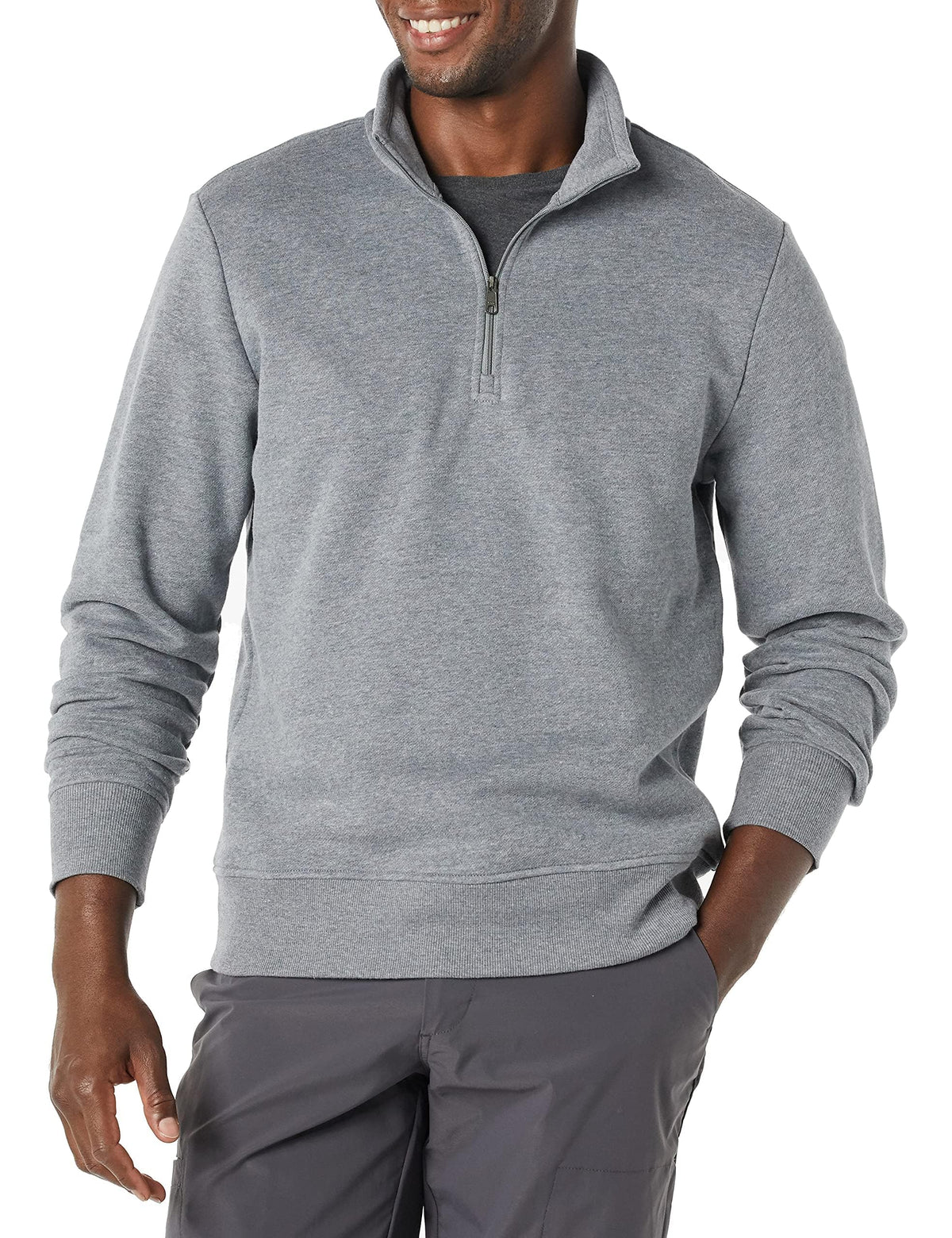Amazon Essentials - Sudadera de forro polar de manga larga con cremallera de un cuarto, color gris medio jaspeado, talla XG