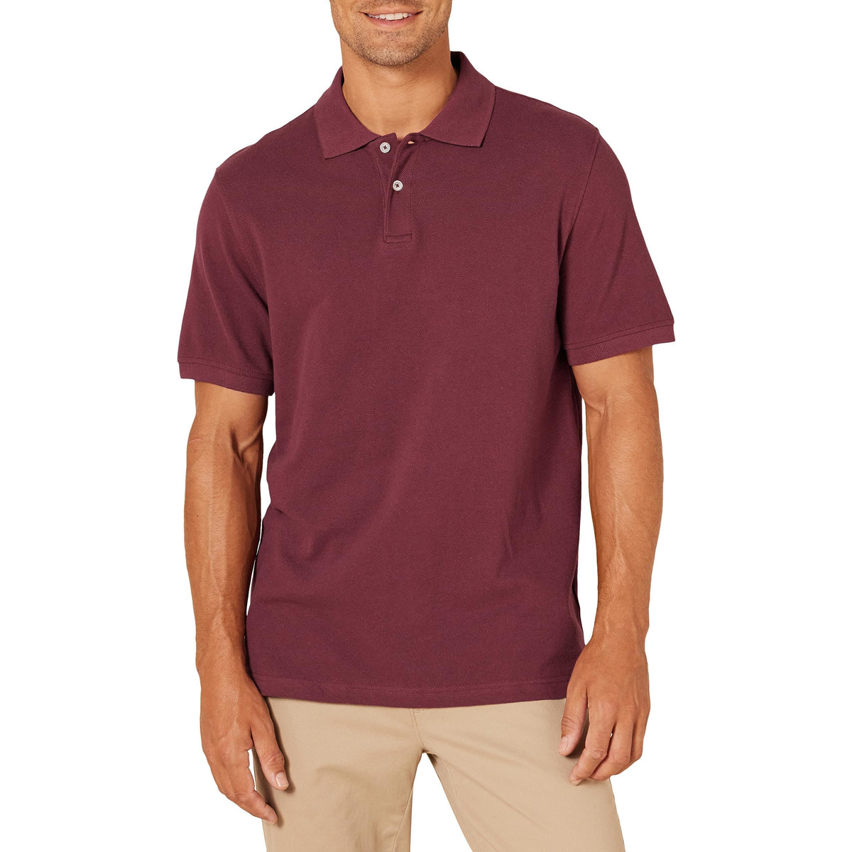 Amazon Essentials - Polo de piqué de algodón ajustado para hombre, color burdeos, talla G