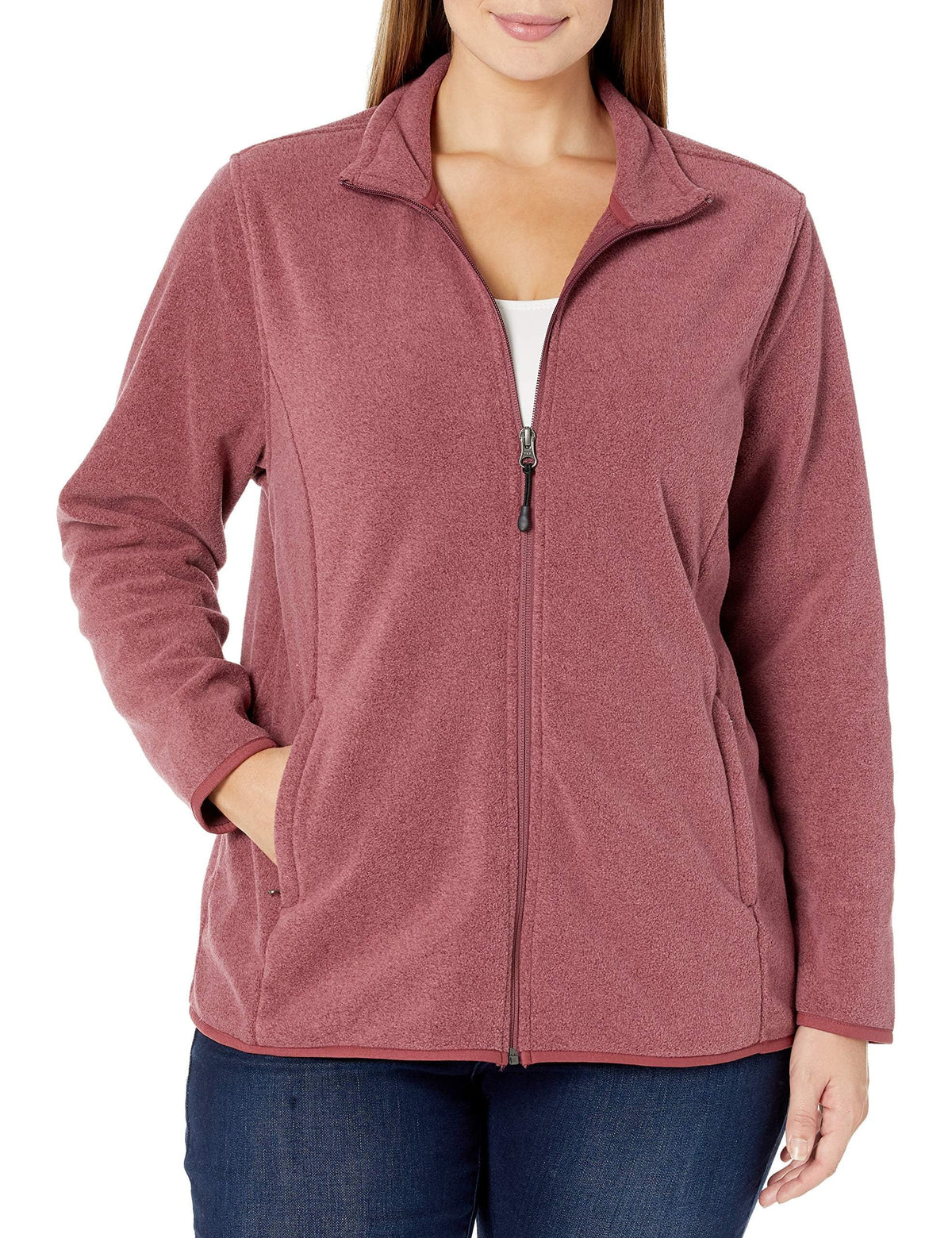 Amazon Essentials Women's Classic-Fit Full-Zip Polar Soft Fleece Jacket (Available in Plus Size), Burgundy Heather, Large