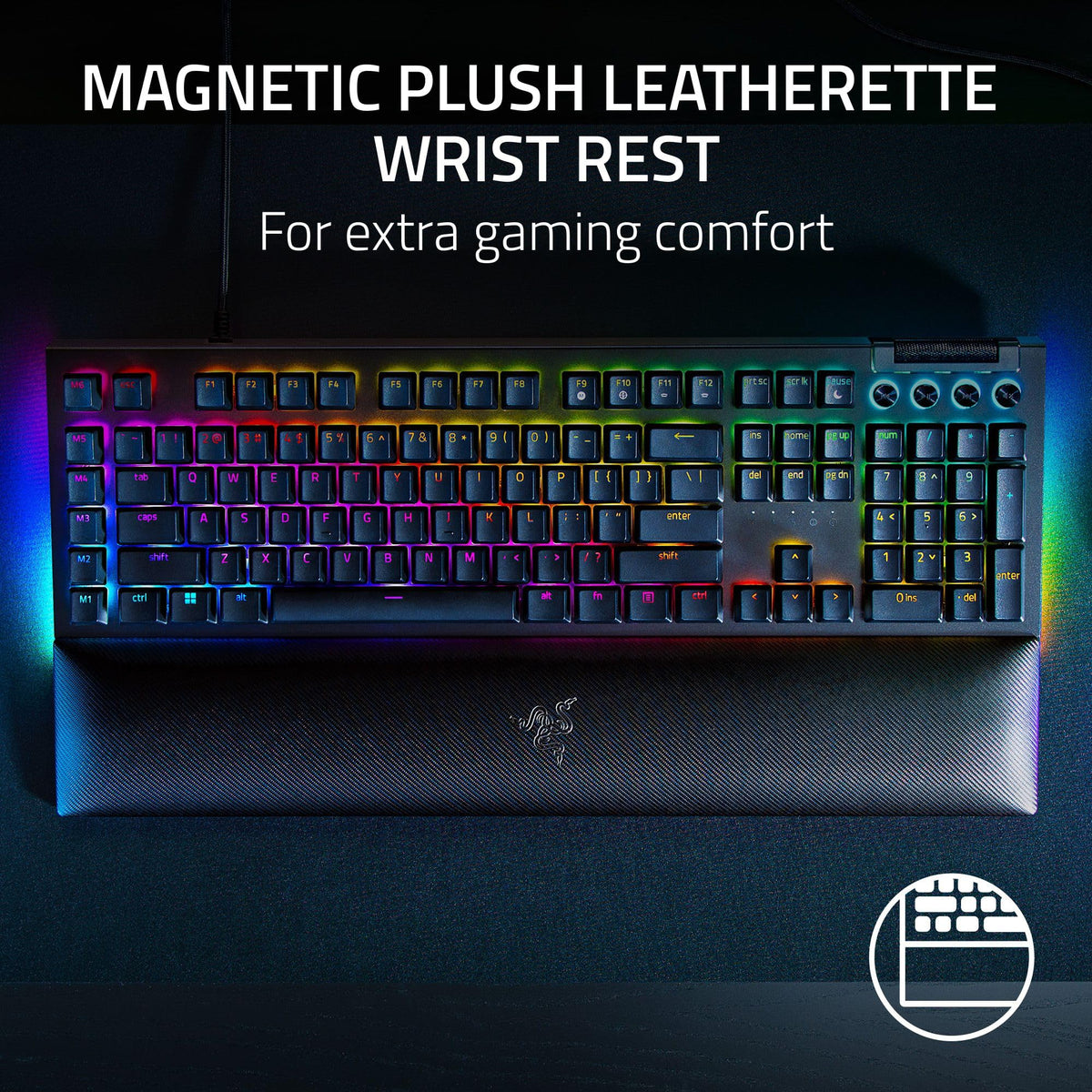 Teclado mecánico Razer BlackWidow V4 para juegos: interruptores verdes táctiles y clic, Chroma RGB, 6 teclas macro dedicadas, reposamuñecas magnéticas, rodillo multifunción y teclas multimedia