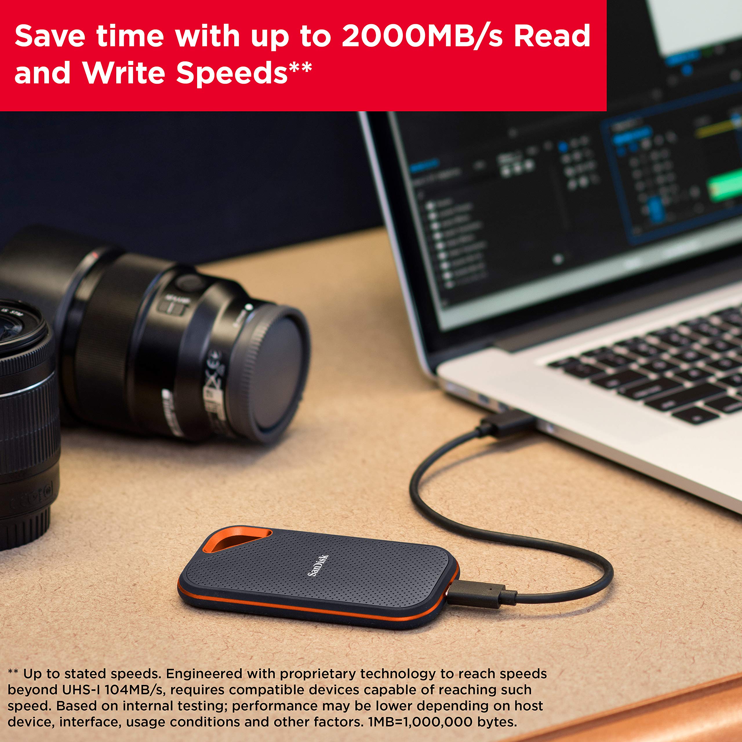 SanDisk SSD portátil Extreme Pro de 4 TB - hasta 2000 MB/s - USB-C, USB 3.2 Gen 2x2 - Unidad Externa de Estado sólido - SDSSDE81-4T00-G25