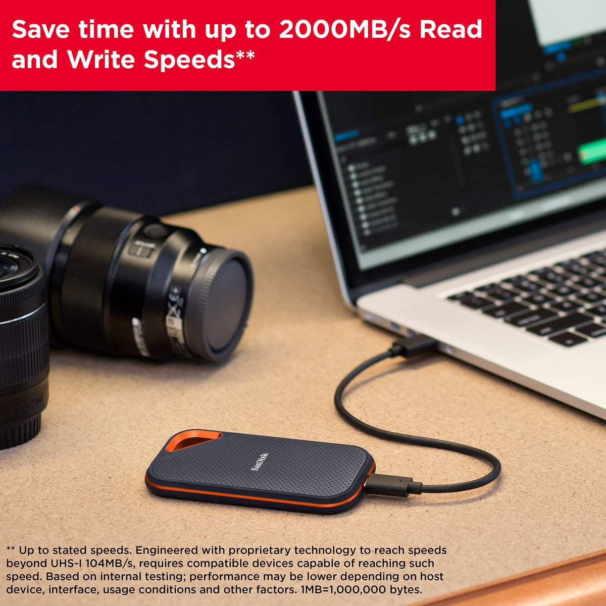 SanDisk SSD portátil Extreme Pro de 4 TB - hasta 2000 MB/s - USB-C, USB 3.2 Gen 2x2 - Unidad Externa de Estado sólido - SDSSDE81-4T00-G25