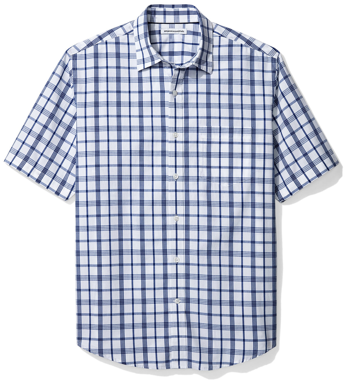 Amazon Essentials - Camisa de popelina de manga corta para hombre, ajuste regular, blanco/azul, a cuadros, talla XXG