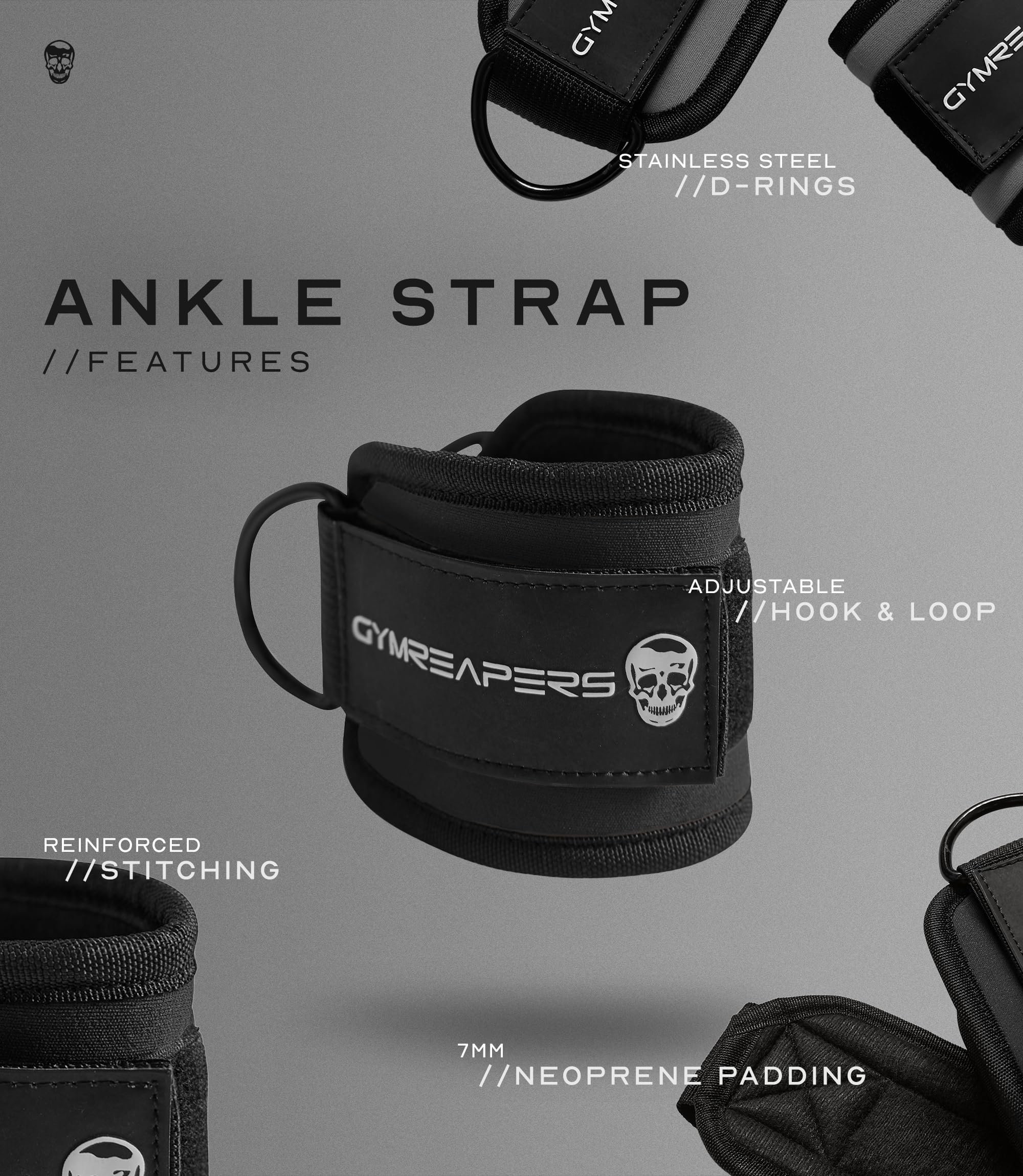 Gymreapers - Correas de tobillo para cables de máquina de contragolpes, ejercicios de glúteos, ejercicios de parte inferior del cuerpo, correas ajustables para piernas con acolchado de neopreno