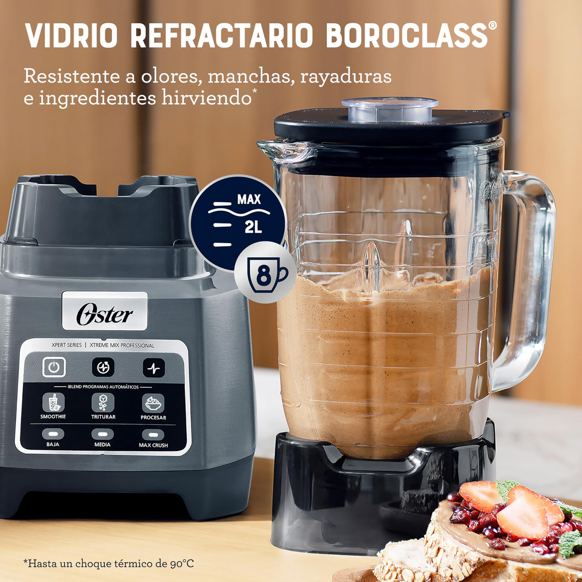 Oster Licuadora Profesional XTREME MIX con iBLEND y MAX CRUSH, 1500 W, 2 L, Jarra de Vidrio Boroclass, Tecnología Reversible, Vaso Blend-N-Go, Gris