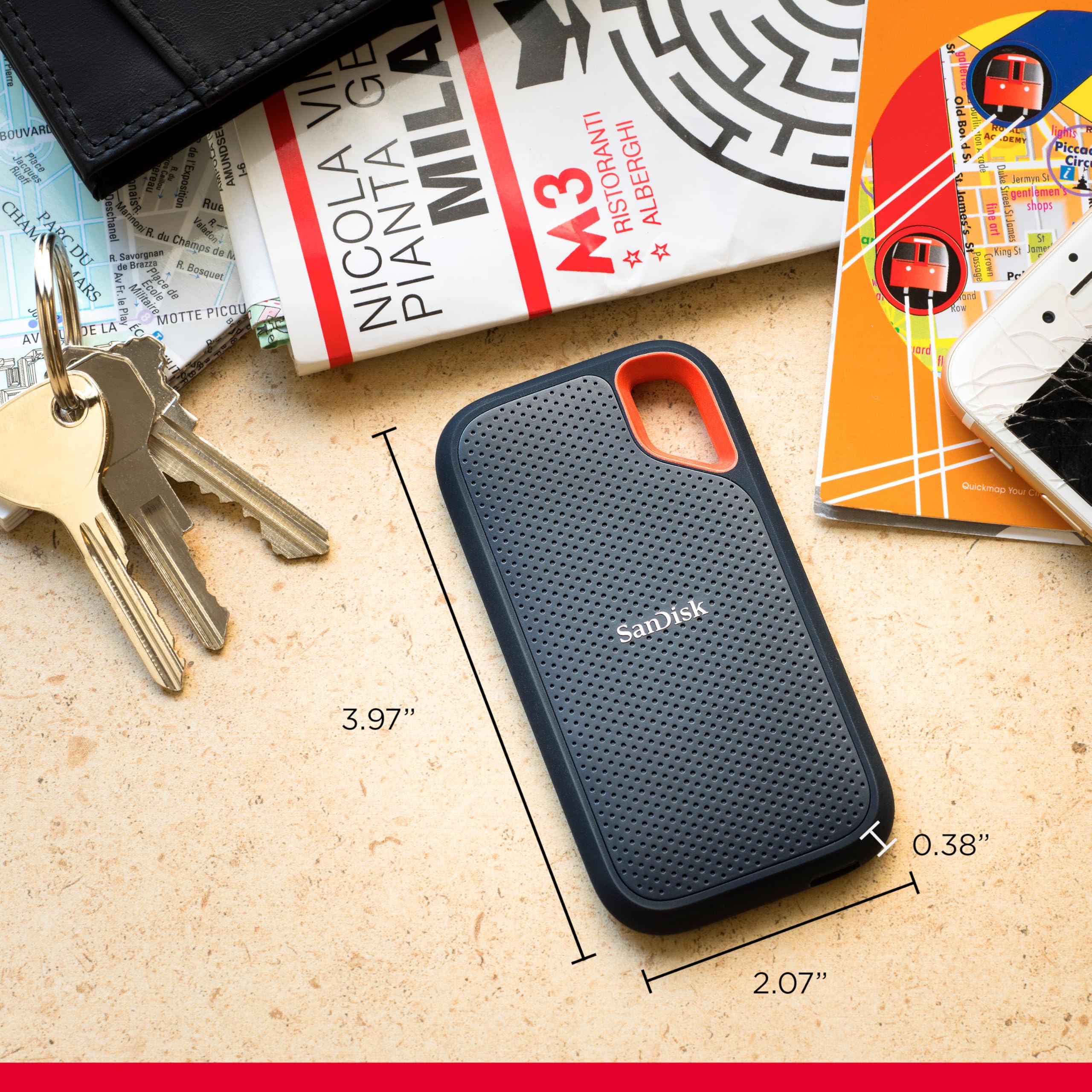 SanDisk SSD portátil Extreme de 8 TB - hasta 1050 MB/s, USB-C, USB 3.2 Gen 2, IP65 Resistencia al Agua y al Polvo, Firmware actualizado, Unidad Externa de Estado sólido - SDSSDE61-8T00-G25