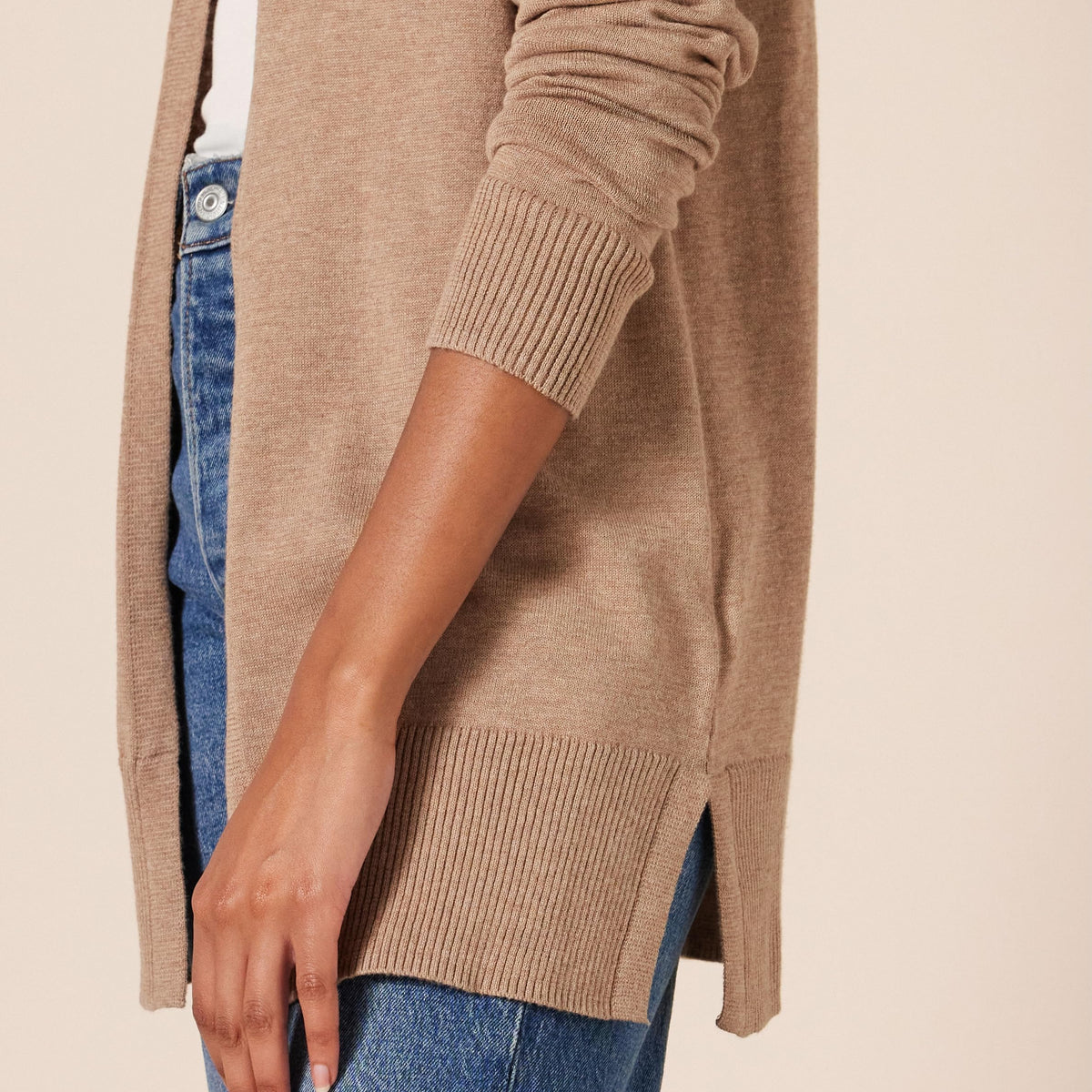 Amazon Essentials - Cárdigan ligero con frente abierto para mujer (disponible en tallas grandes), color camel jaspeado, talla M