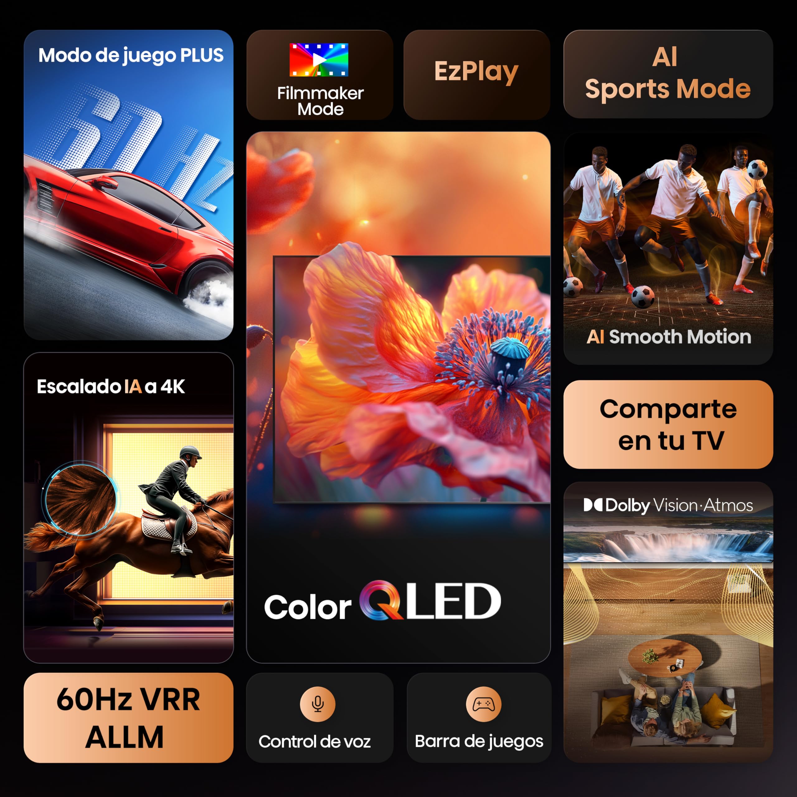 Hisense Television QD6QFM(último Modelo) Pantalla 55 Pulgadas,QLED Smart Fire TV UHD 4K,Control Remoto por Voz con Alexa,Escalado AI a 4K,Dolby Vision Atmos, Modo de Juego Plus