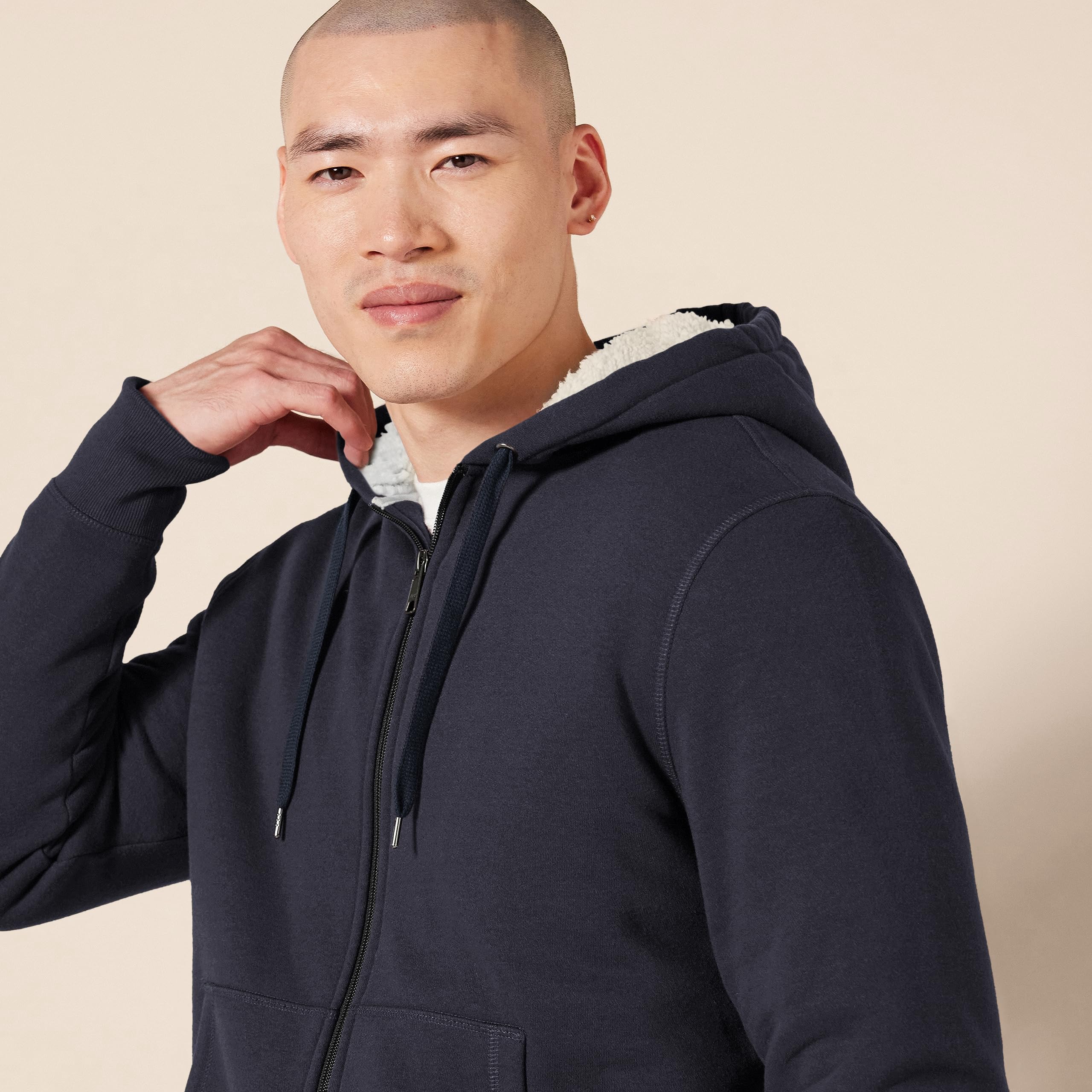 Amazon Essentials - Sudadera de forro polar con capucha y cremallera completa para hombre, color azul marino, talla M