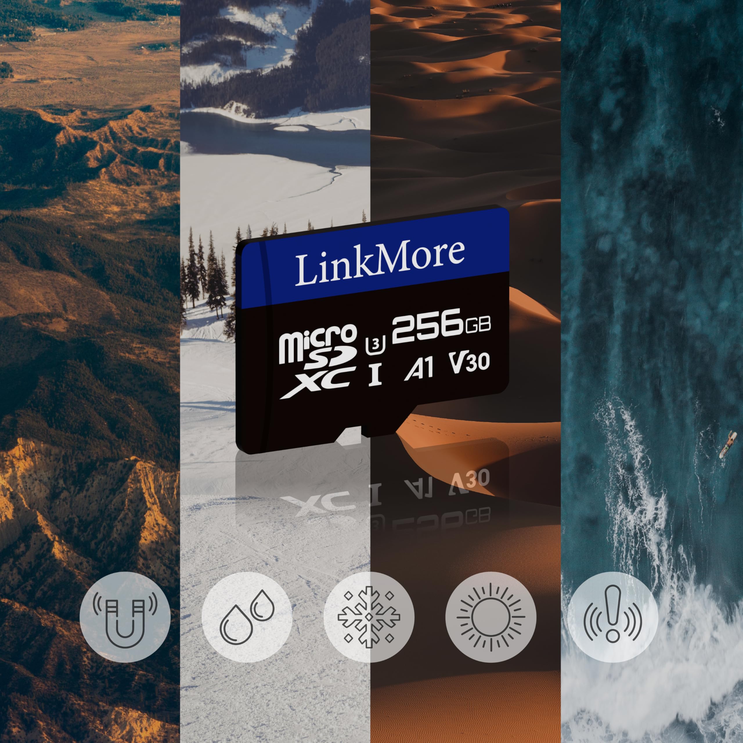 LinkMore XV13 256GB MicroSD Memory Card, MicroSDXC A1 UHS-I U3 V30 Class 10, Read Up to 95MB/s, Write Up to 65MB/s, SD Adapter Included