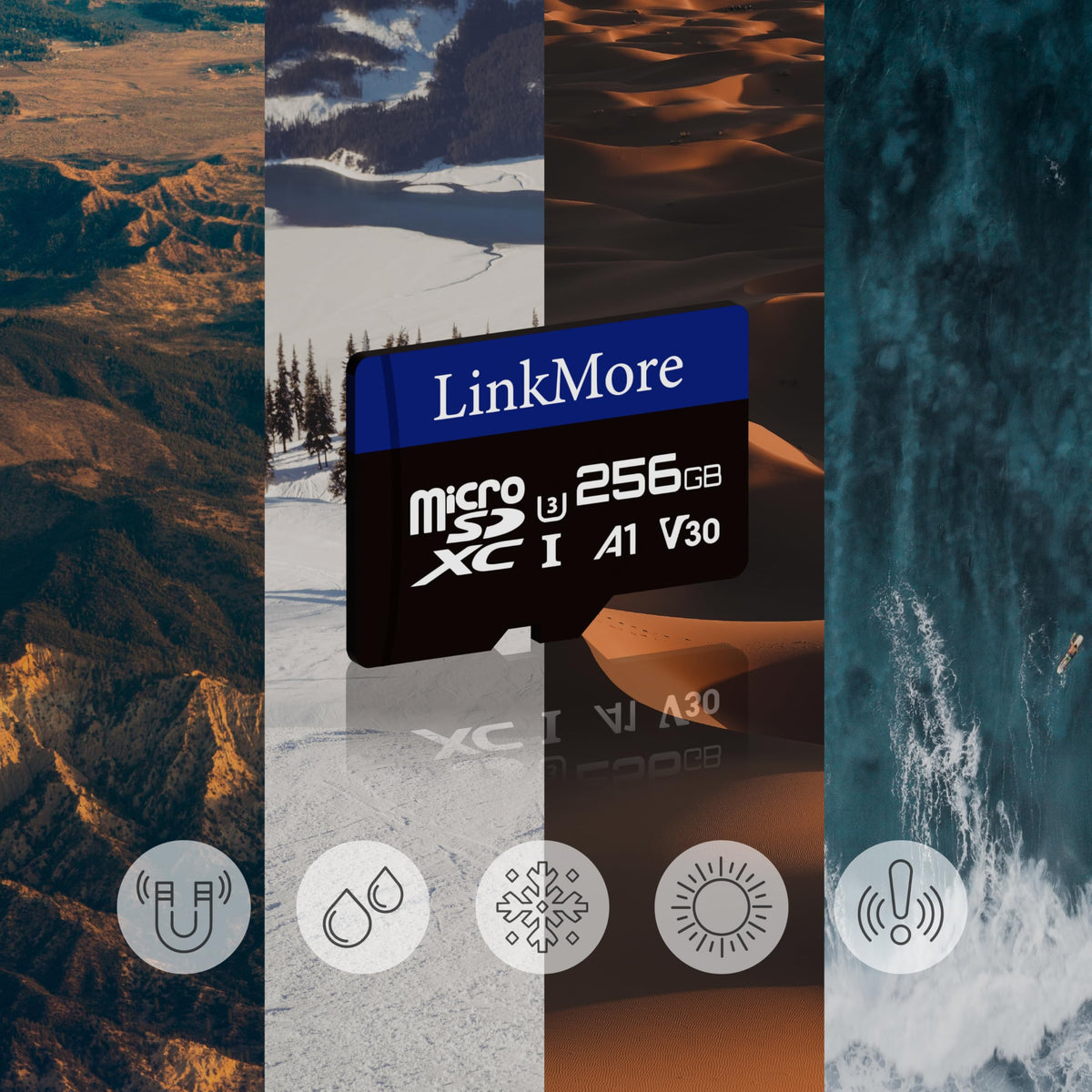 LinkMore XV13 256GB MicroSD Memory Card, MicroSDXC A1 UHS-I U3 V30 Class 10, Read Up to 95MB/s, Write Up to 65MB/s, SD Adapter Included