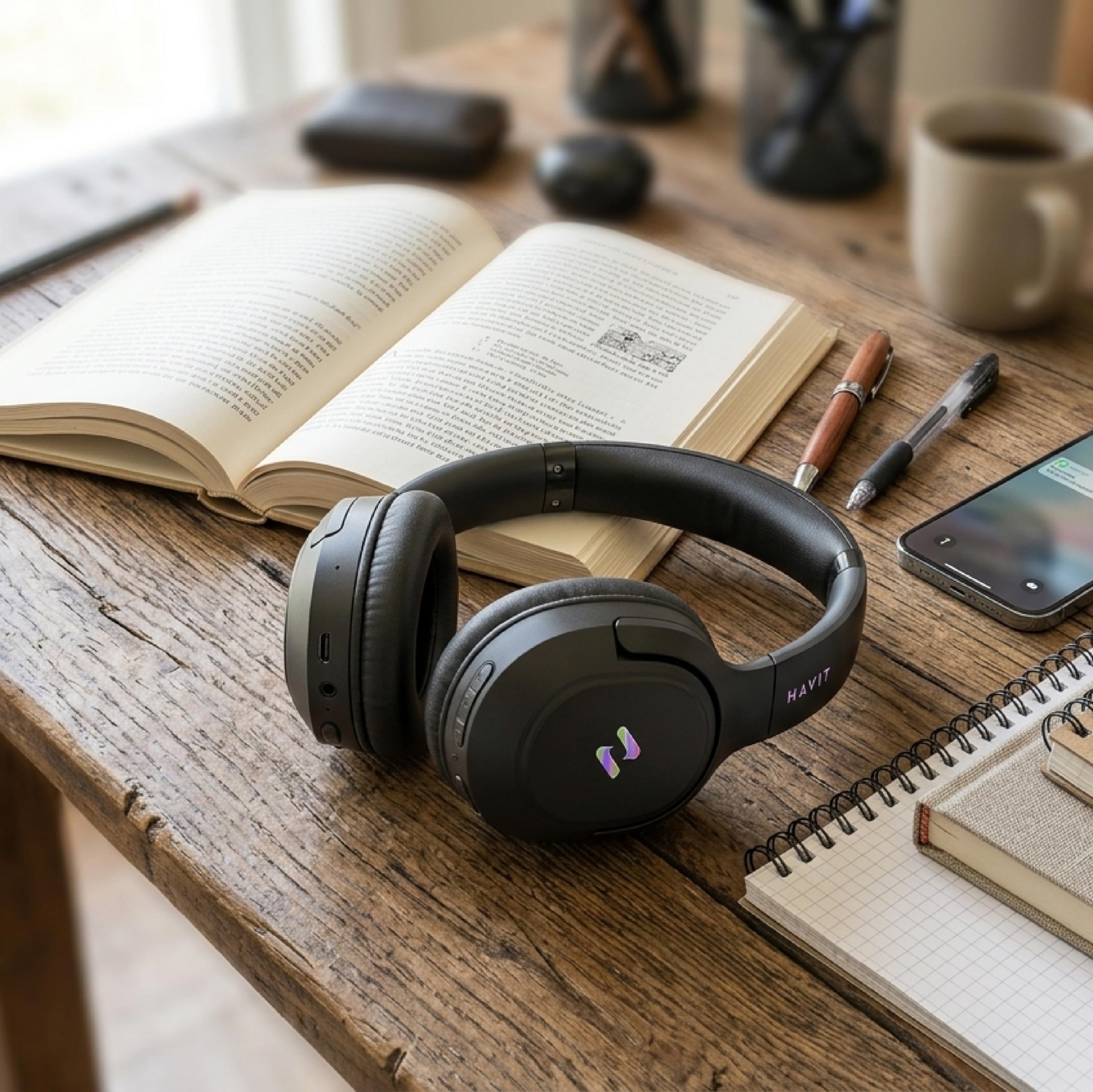 havit Audífonos Bluetooth H612BT Pro Over Ear con Cancelación de Ruido ANC, Auriculares Inalámbricos Diadema, 50 Horas Batería, Modo Baja Latencia 60ms, Micrófono, App Multidispositivo - Onyx Black