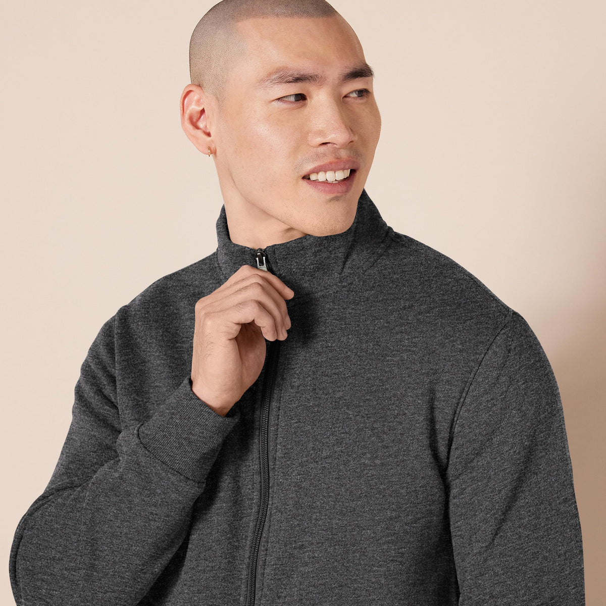 Amazon Essentials Sudadera de Polar con Cremallera y Cuello Alto, Peso Medio, Corte Regular Hombre, Charcoal Heather, M