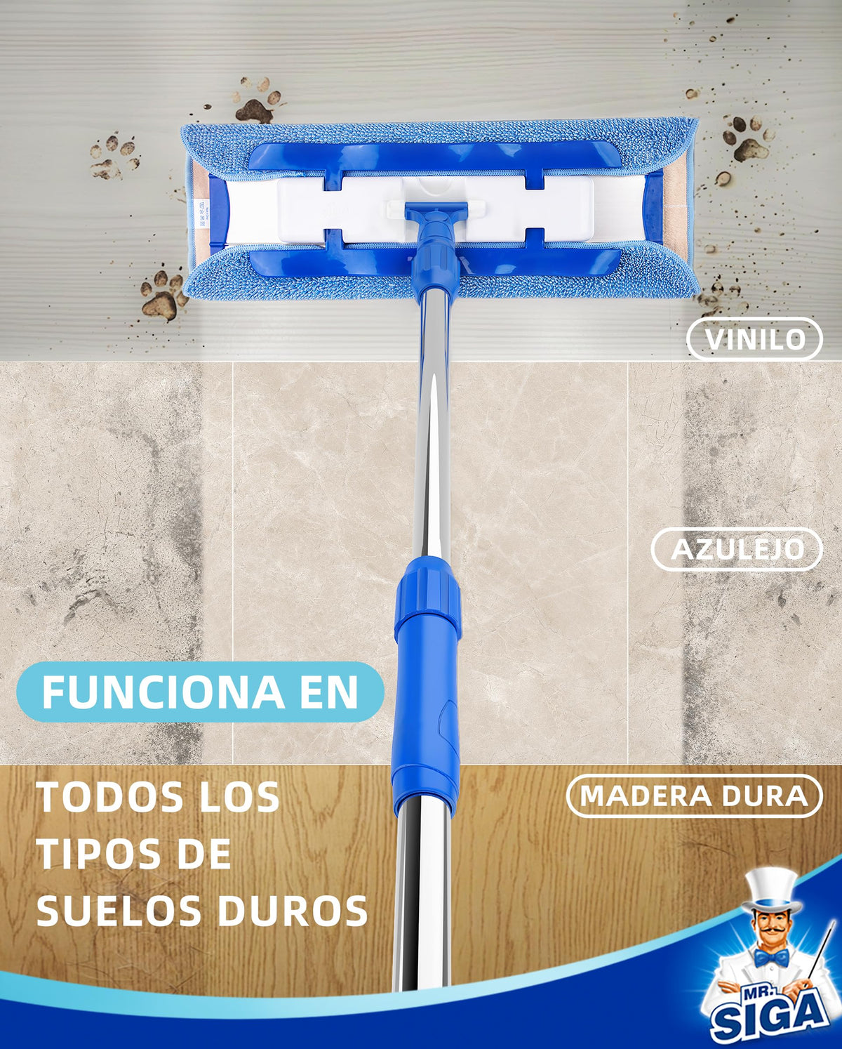 MR.SIGA Fregona Microfibra Profesional para Suelos Madera y Laminados