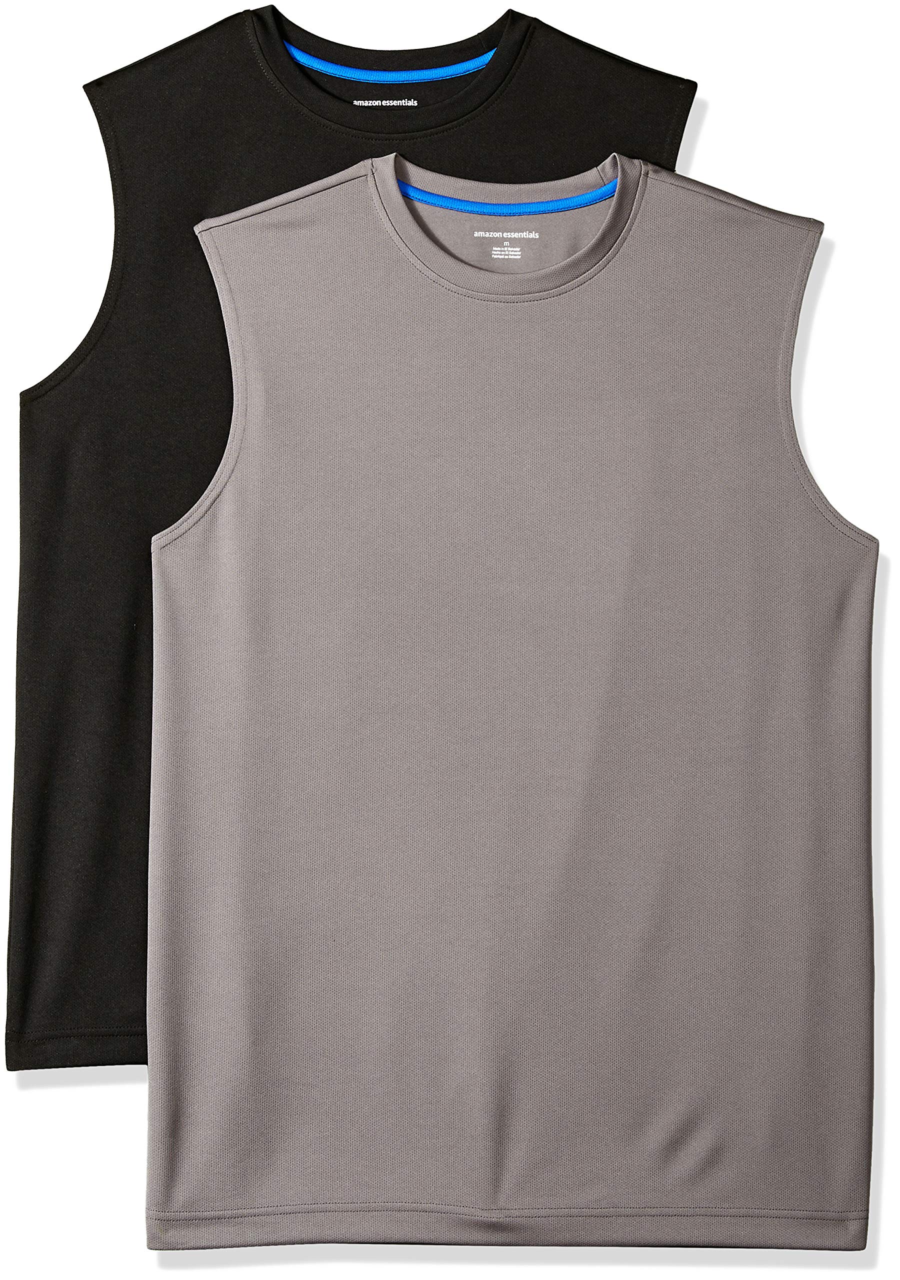 Amazon Essentials - Performance Tech Muscle - Camiseta sin mangas para hombre, paquete de 2, negro/gris oscuro, talla XG